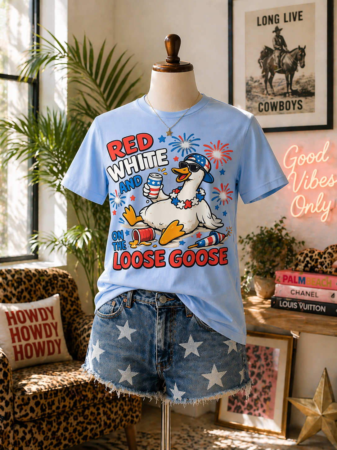red, white and on the loose goose tee or tank top