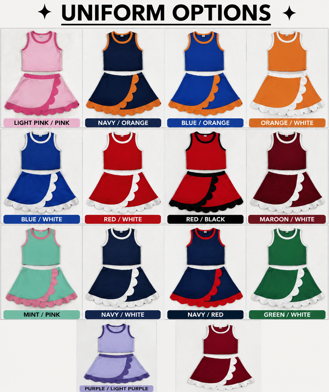 Scallop Cheer Set (infant, toddler, kids ) lots of colors