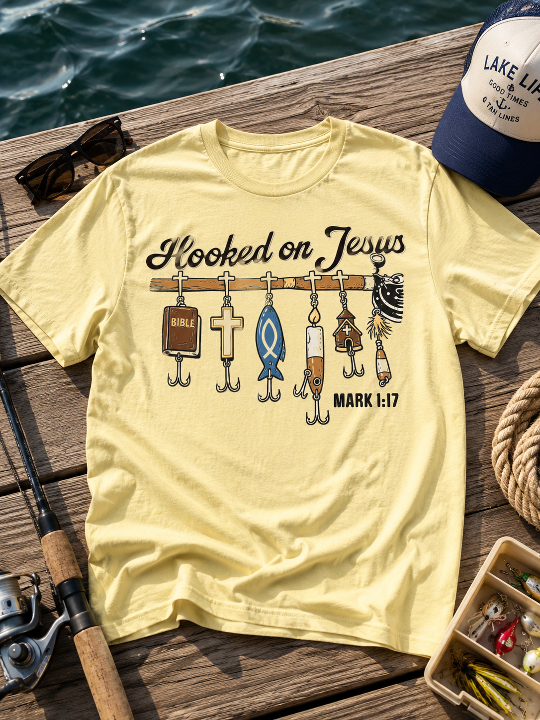 hooked on Jesus Christian tank, tee or sweatshirt