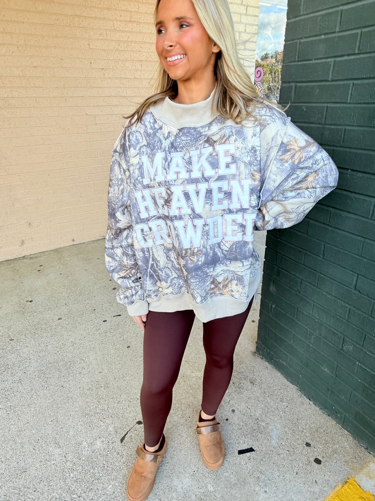 Make Heaven Crowded mock neck camo