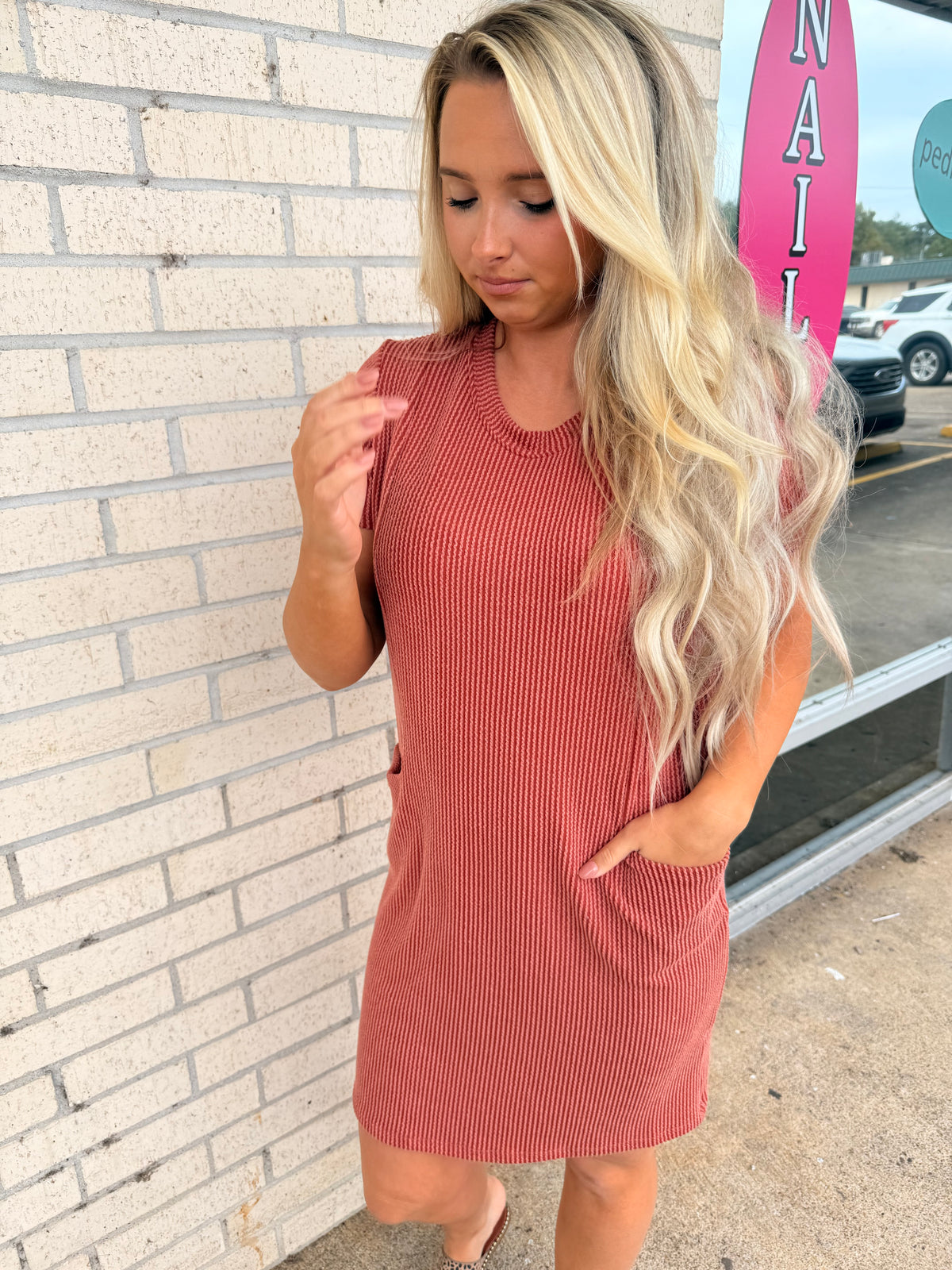 Fall Rust ribbed Pocket Dress