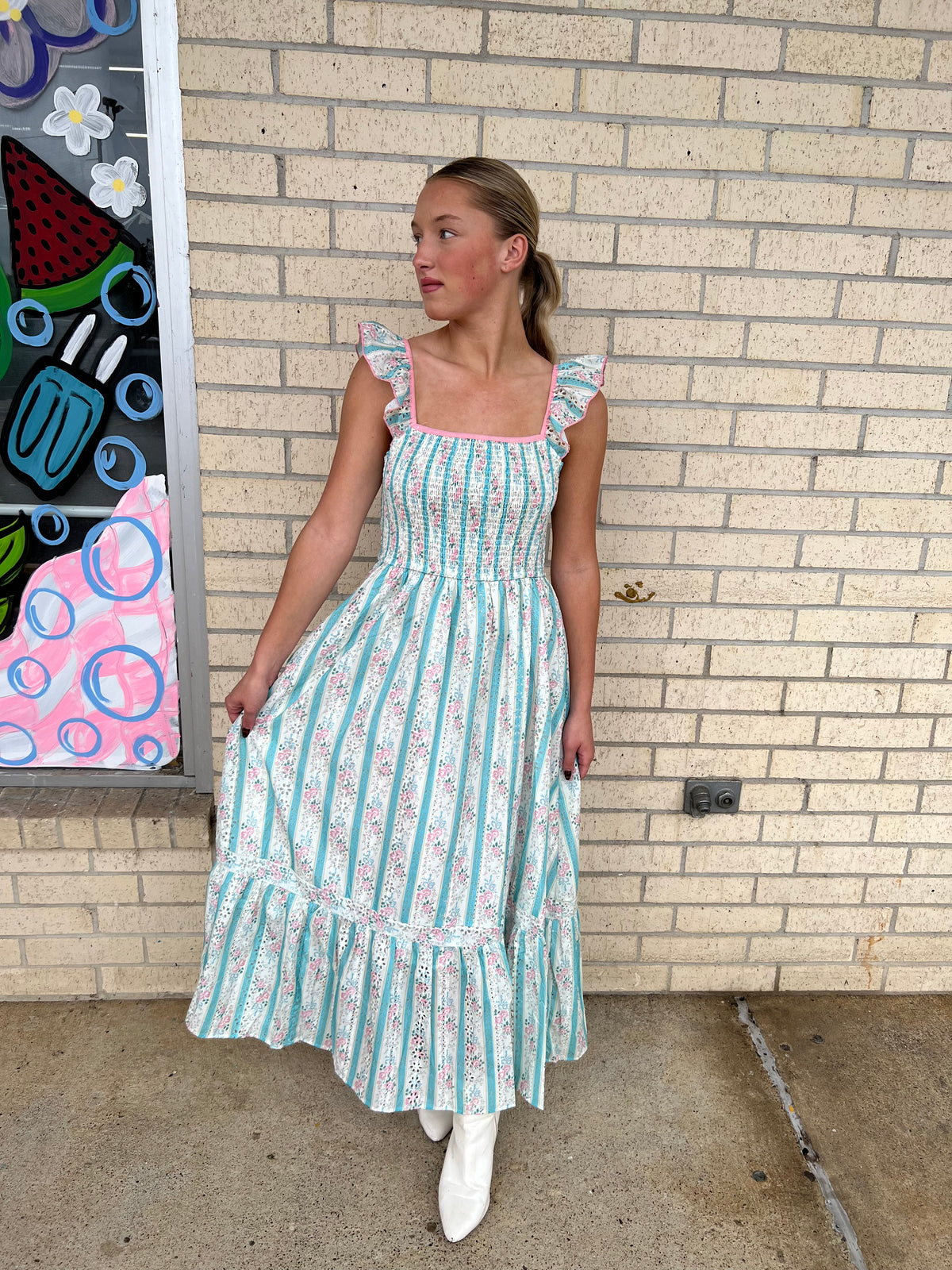 Wrenlee Pink and teal detail maxi dress