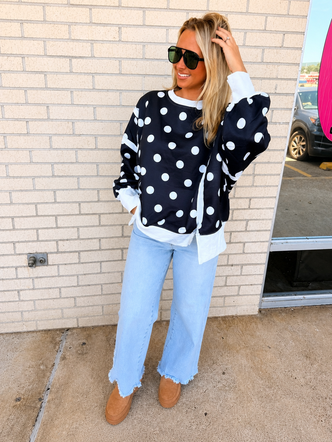 Rae Black and White Polka Dot Long sleeve Top