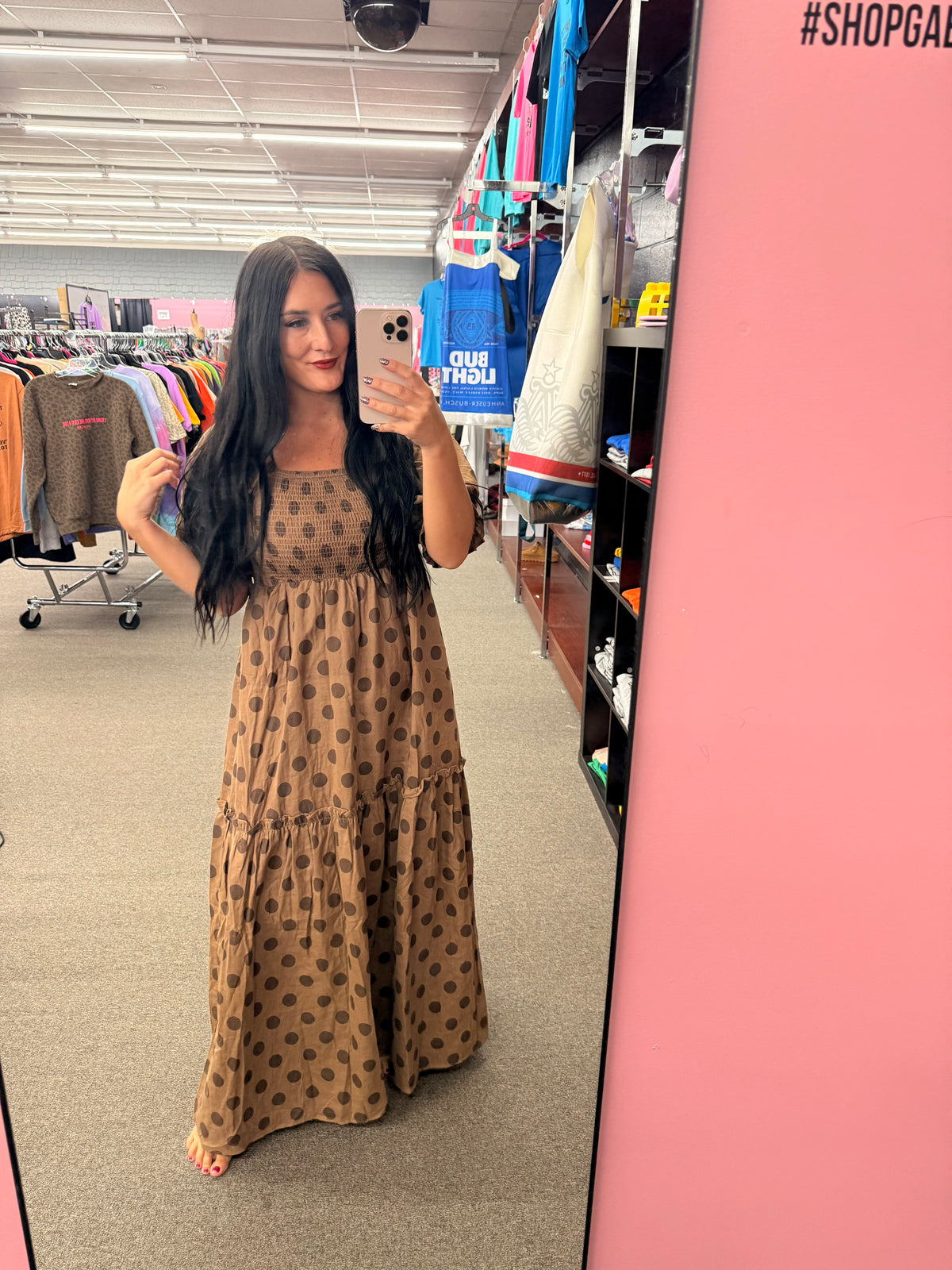 Bella brown dot maxi dress