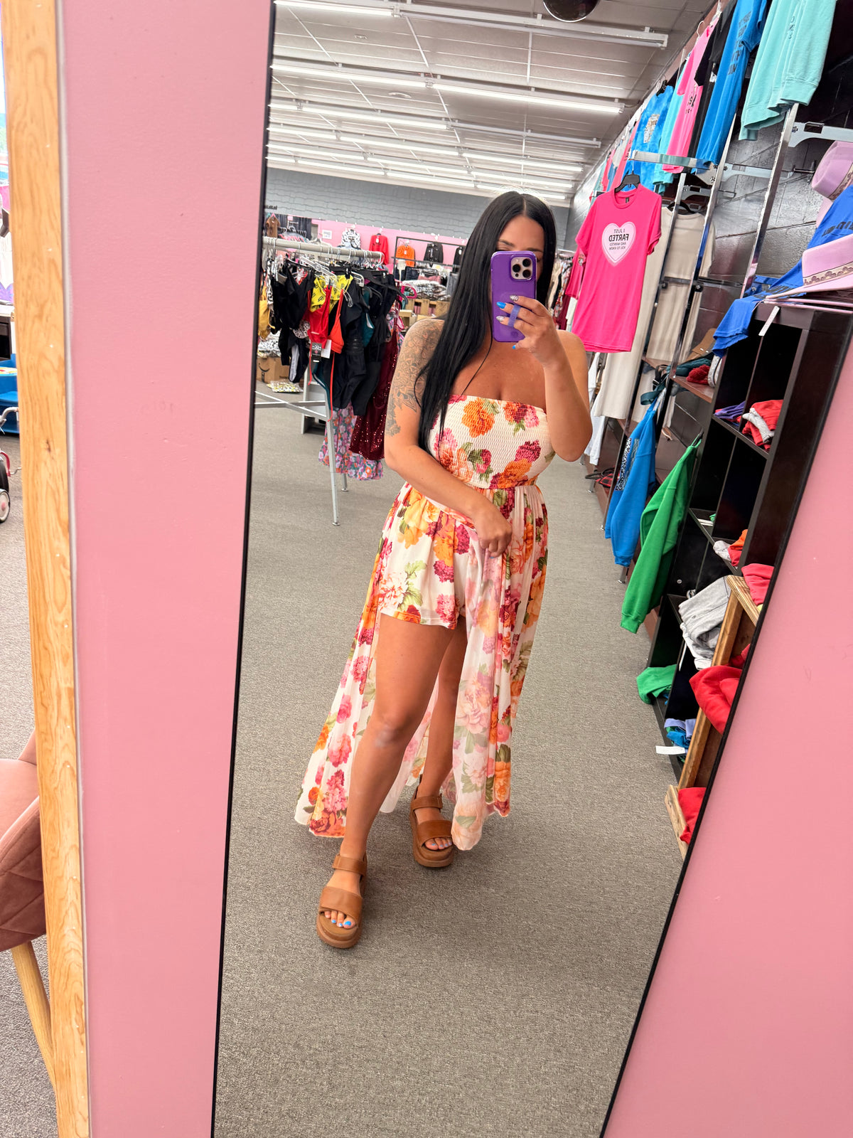 Santa Rosa Floral Pinks Beach Dress (With shorts)