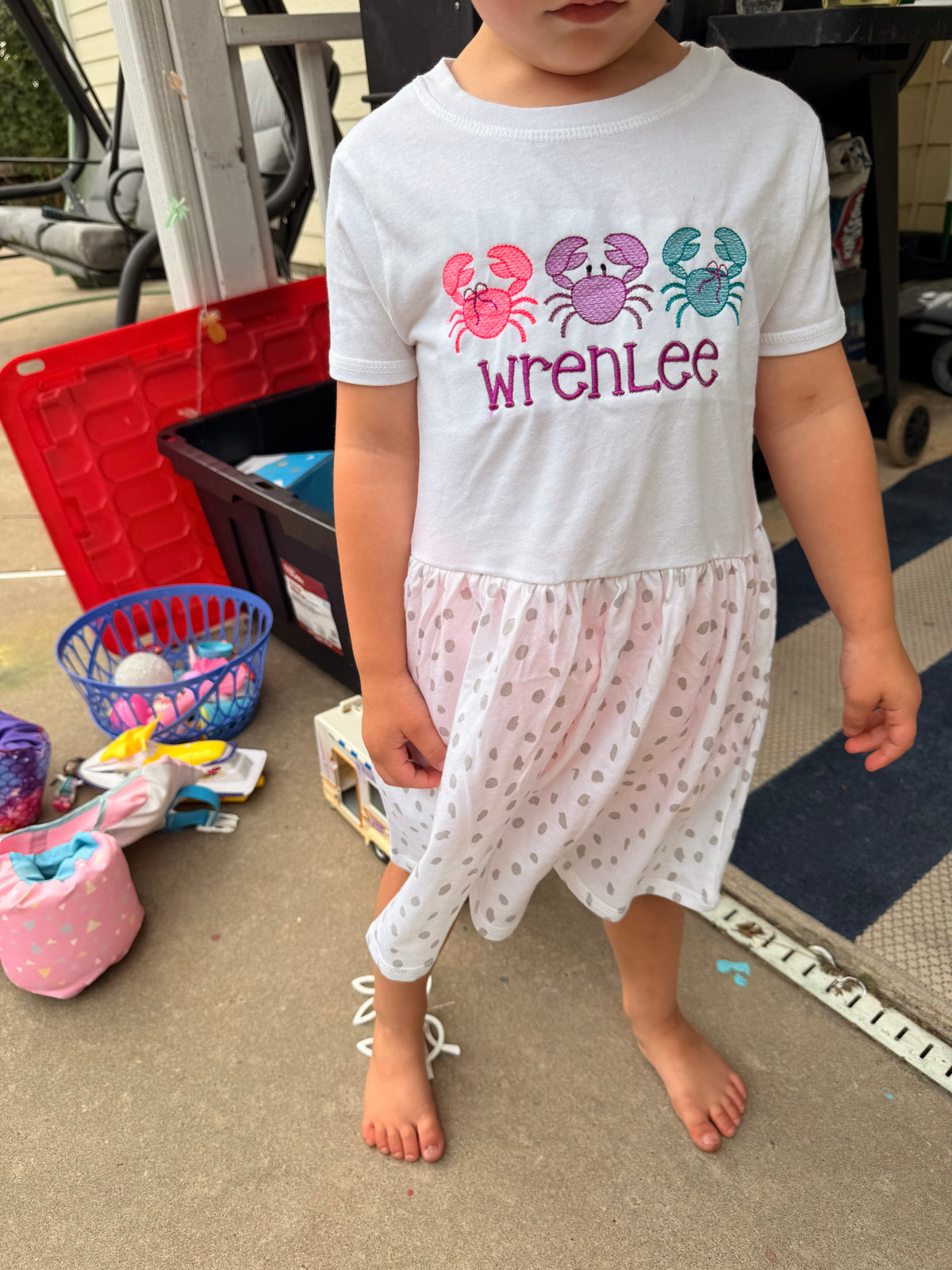 Kids/infant Dress or tee Crab Beach With Custom name embroidered