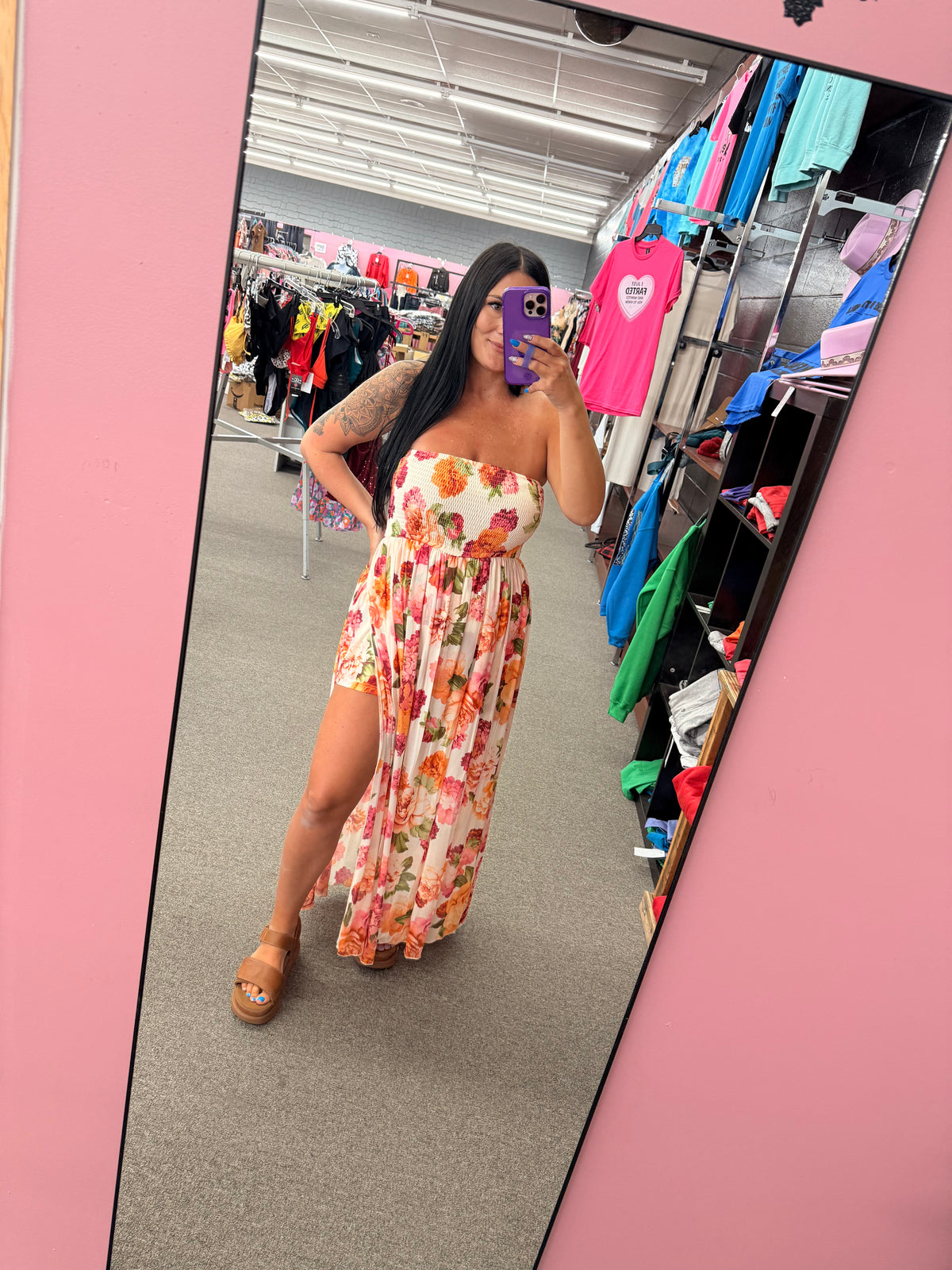 Santa Rosa Floral Pinks Beach Dress (With shorts)