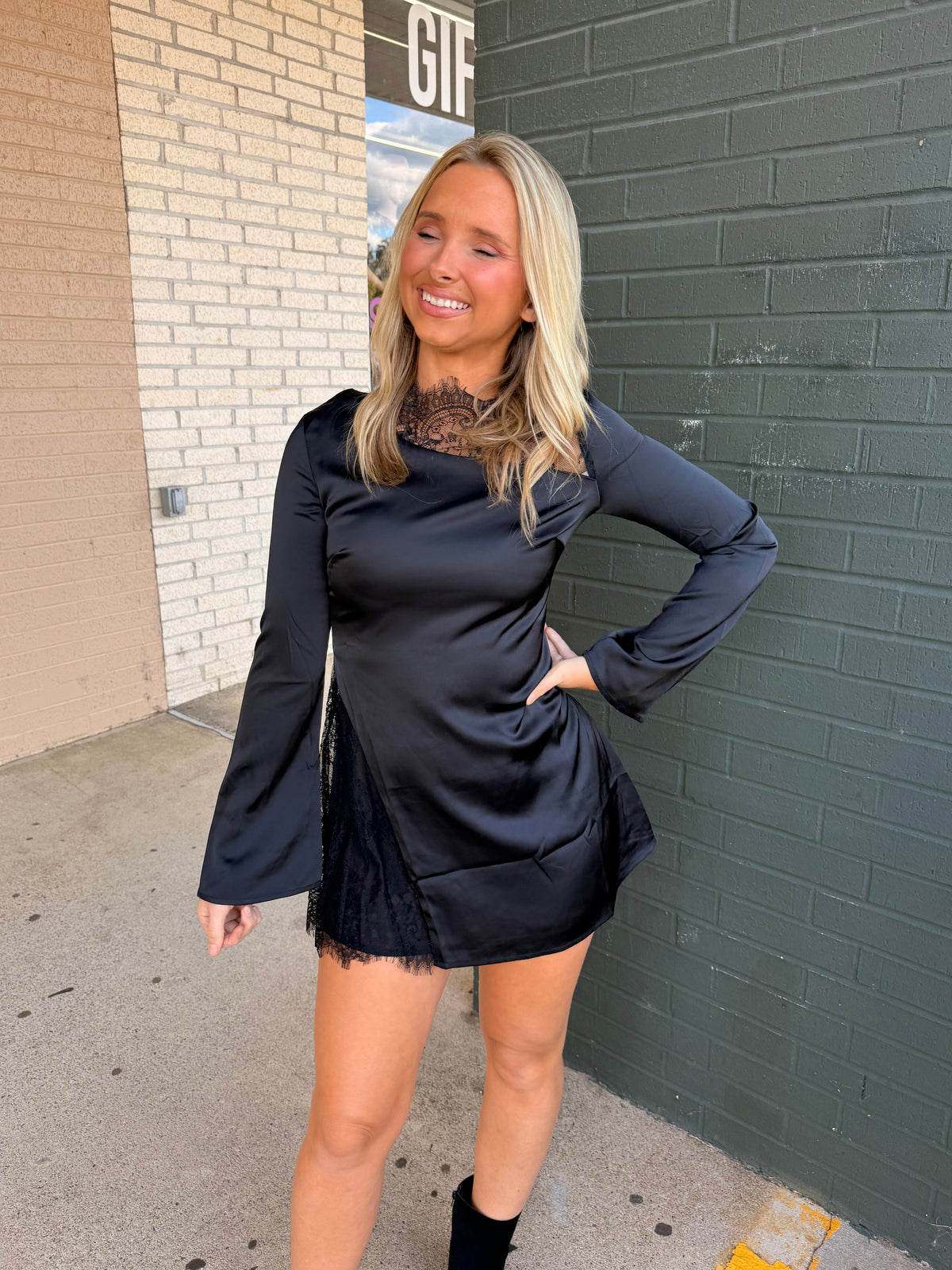Vegas black lace detail mini dress