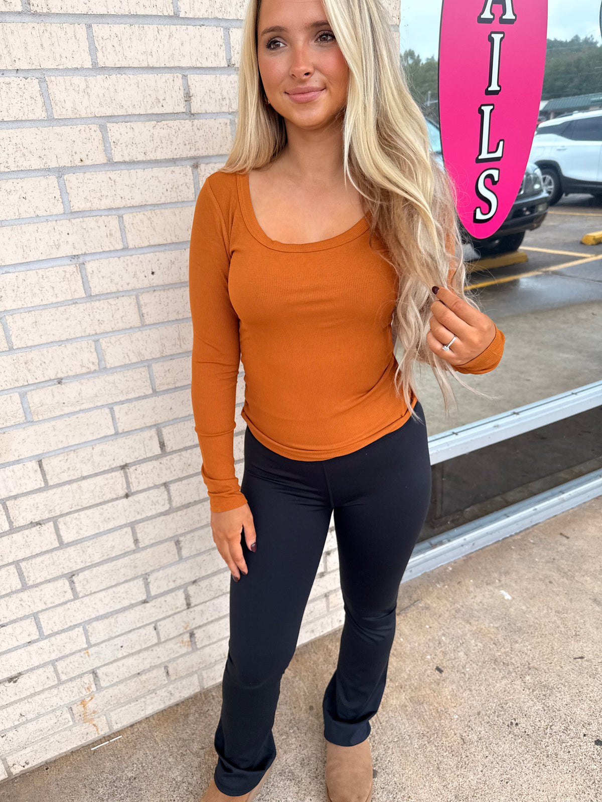 Burnt Amber Scoop Neck top