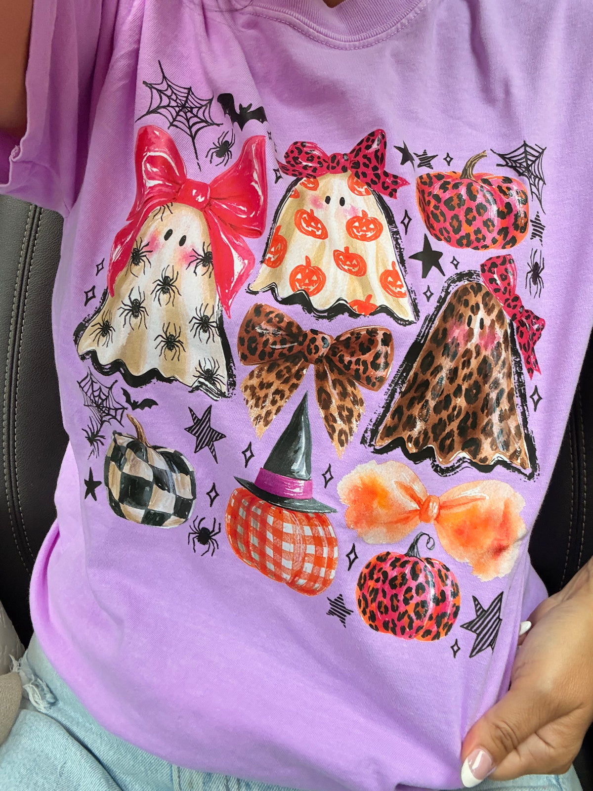 Leopard and cutie ghost Halloween tee or sweatshirt
