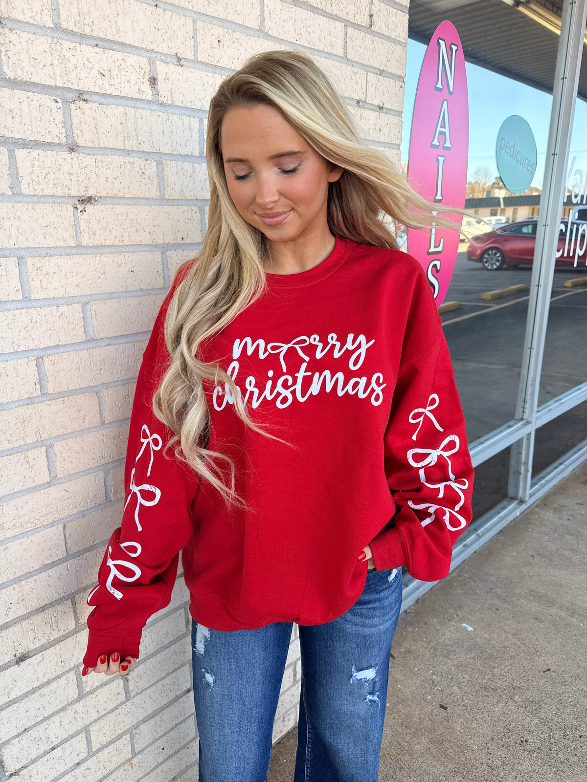 Bow Merry Christmas with Sleeve Bows long sleeve or sweatshirt