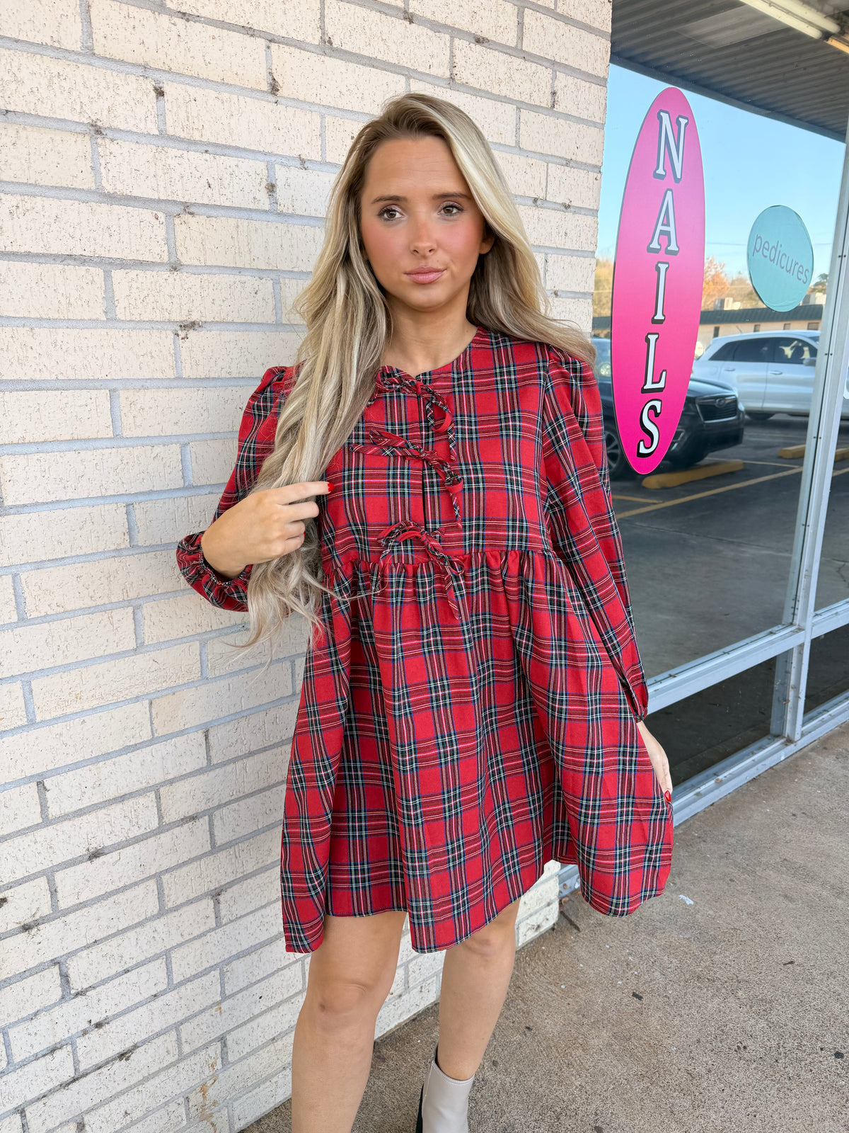 Plaid bow Christmas Dress