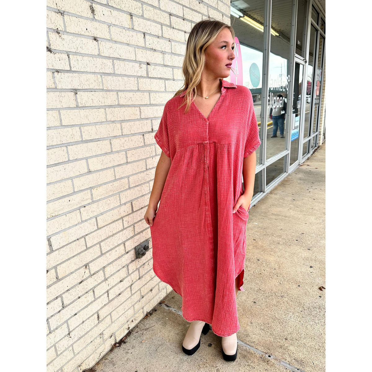 Rust Mineral Wash Flowy Maxi Dress