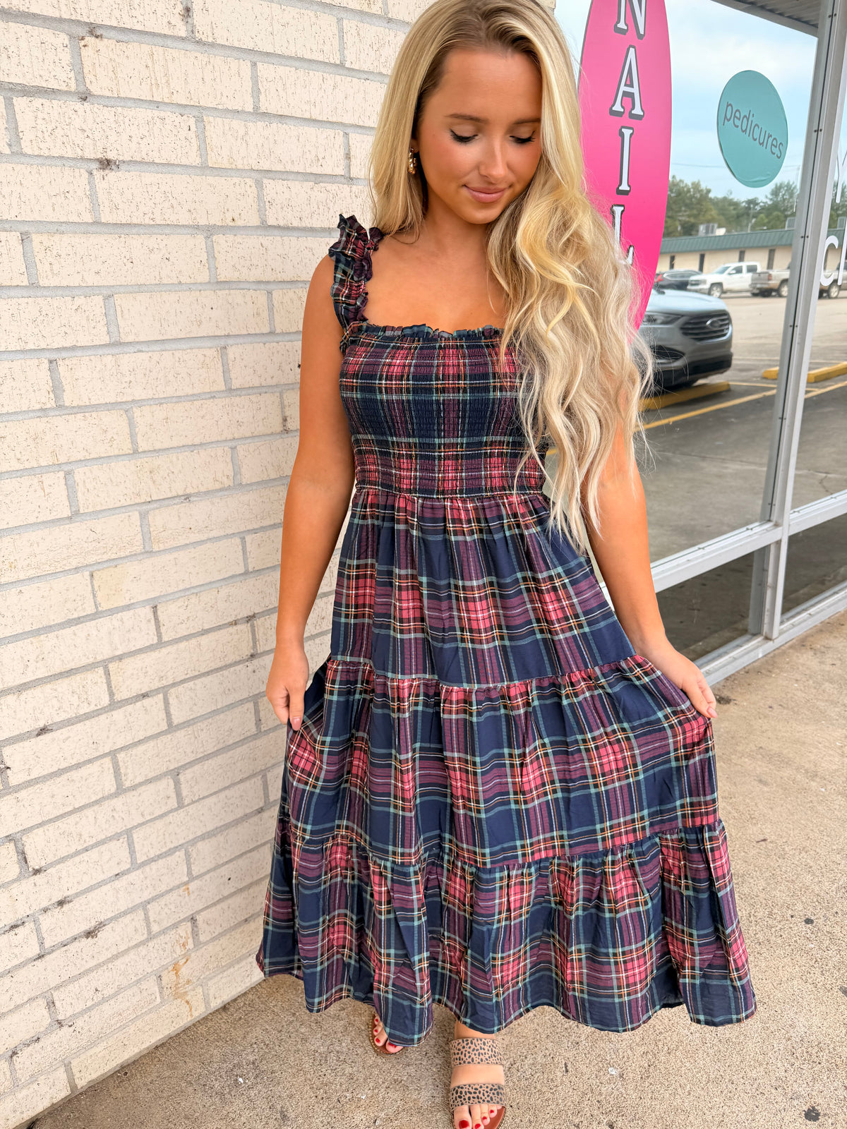 Fall blue plaid dress