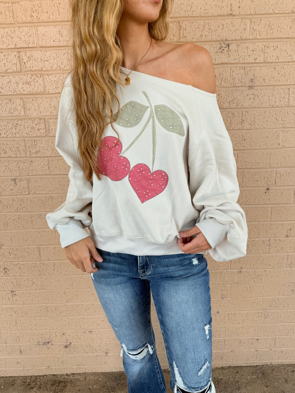 Cherry shoulder sweatshirt