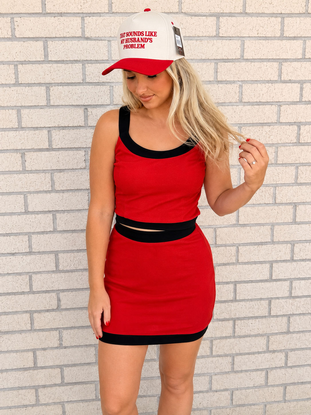 Show Spirit Red and Black Skirt and Top Set