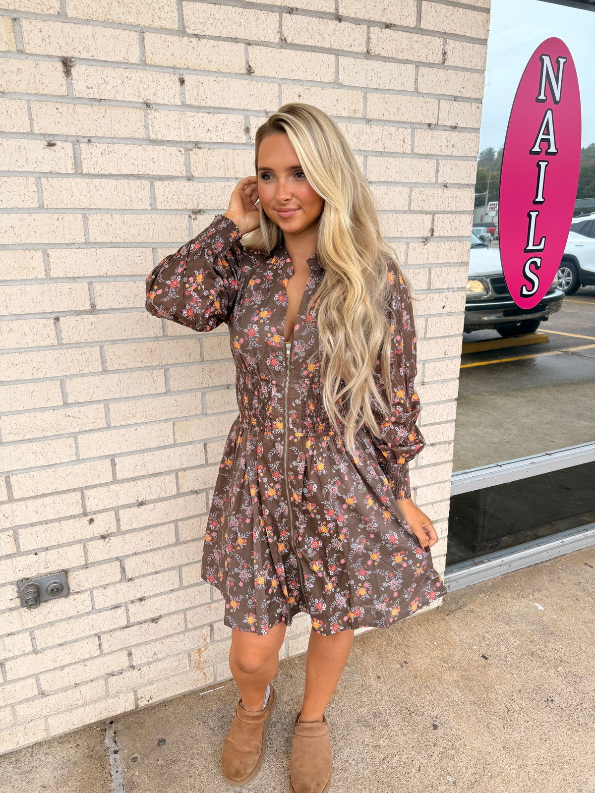 Brown Floral Fall mini dress