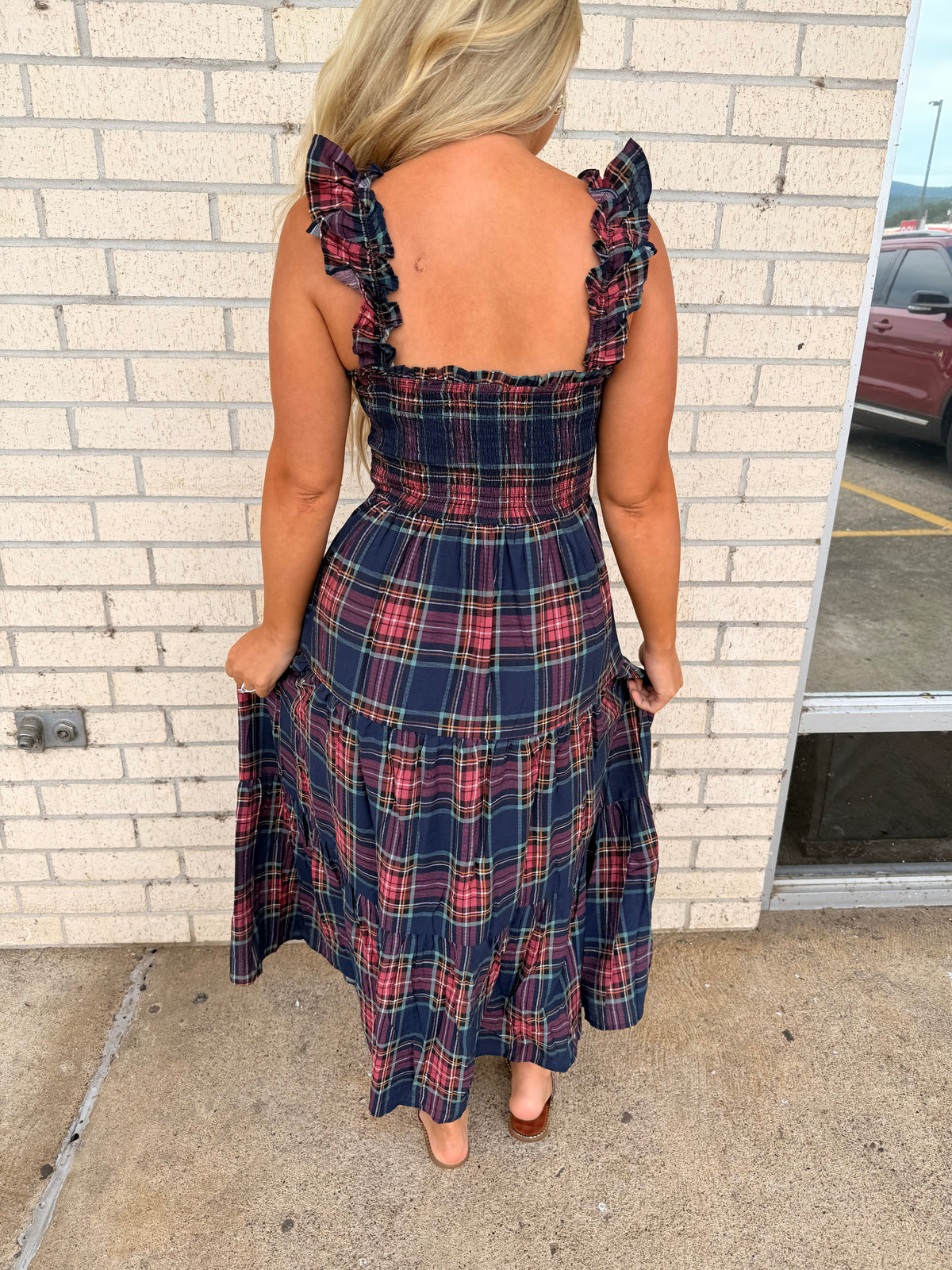 Fall blue plaid dress