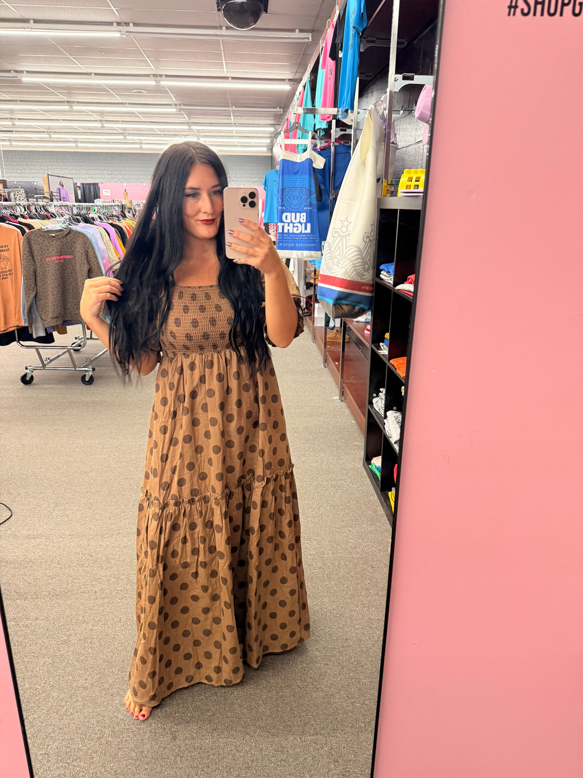 Bella brown dot maxi dress