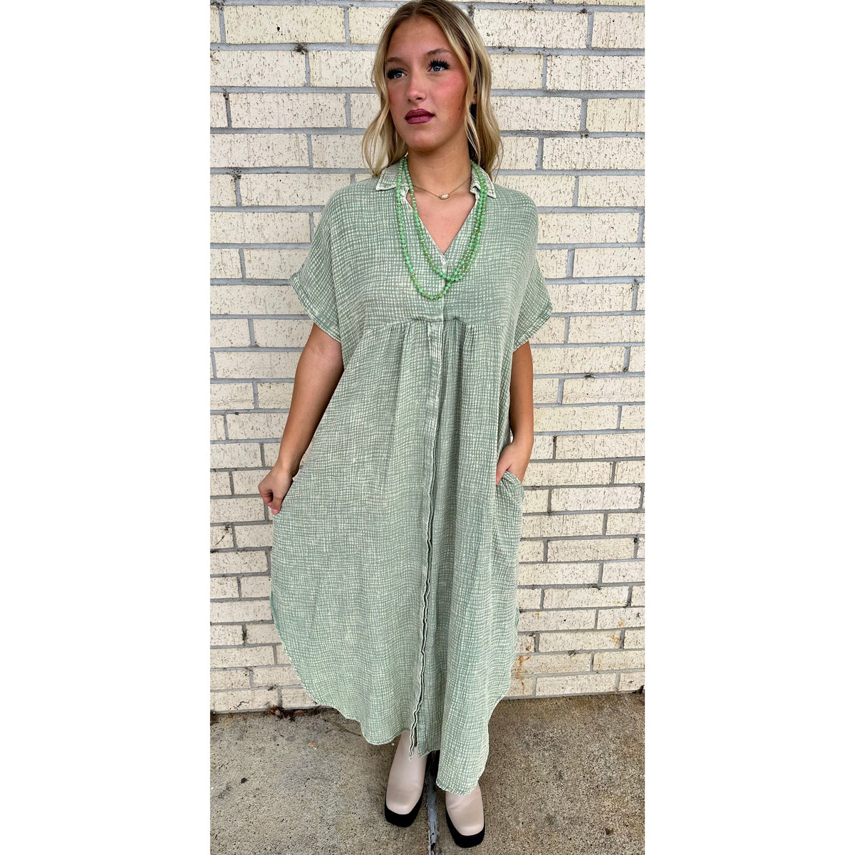 Mineral Wash Sage Flowy Maxi Dress