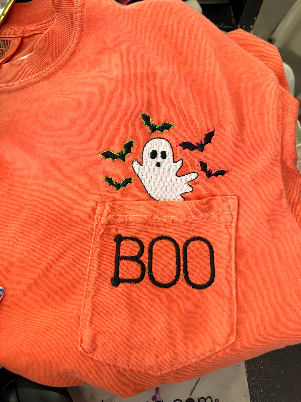 Boo Halloween Pocket Tee embroidered