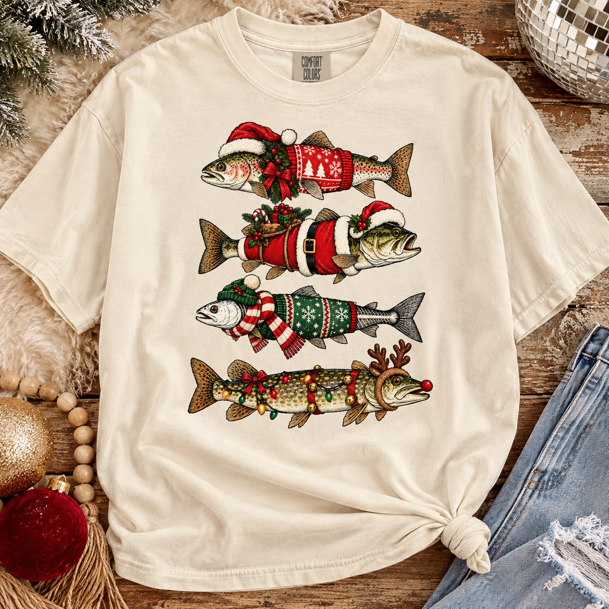 Christmas fish bass tee or sweatshirt