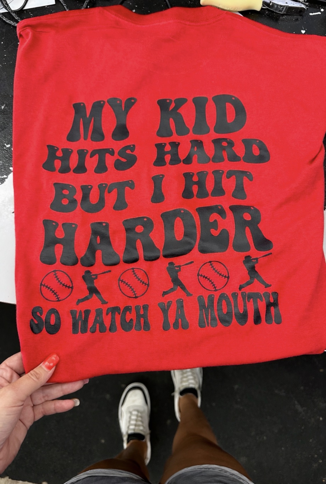 My kid hits hard baseball/softball tee or sweatshirt