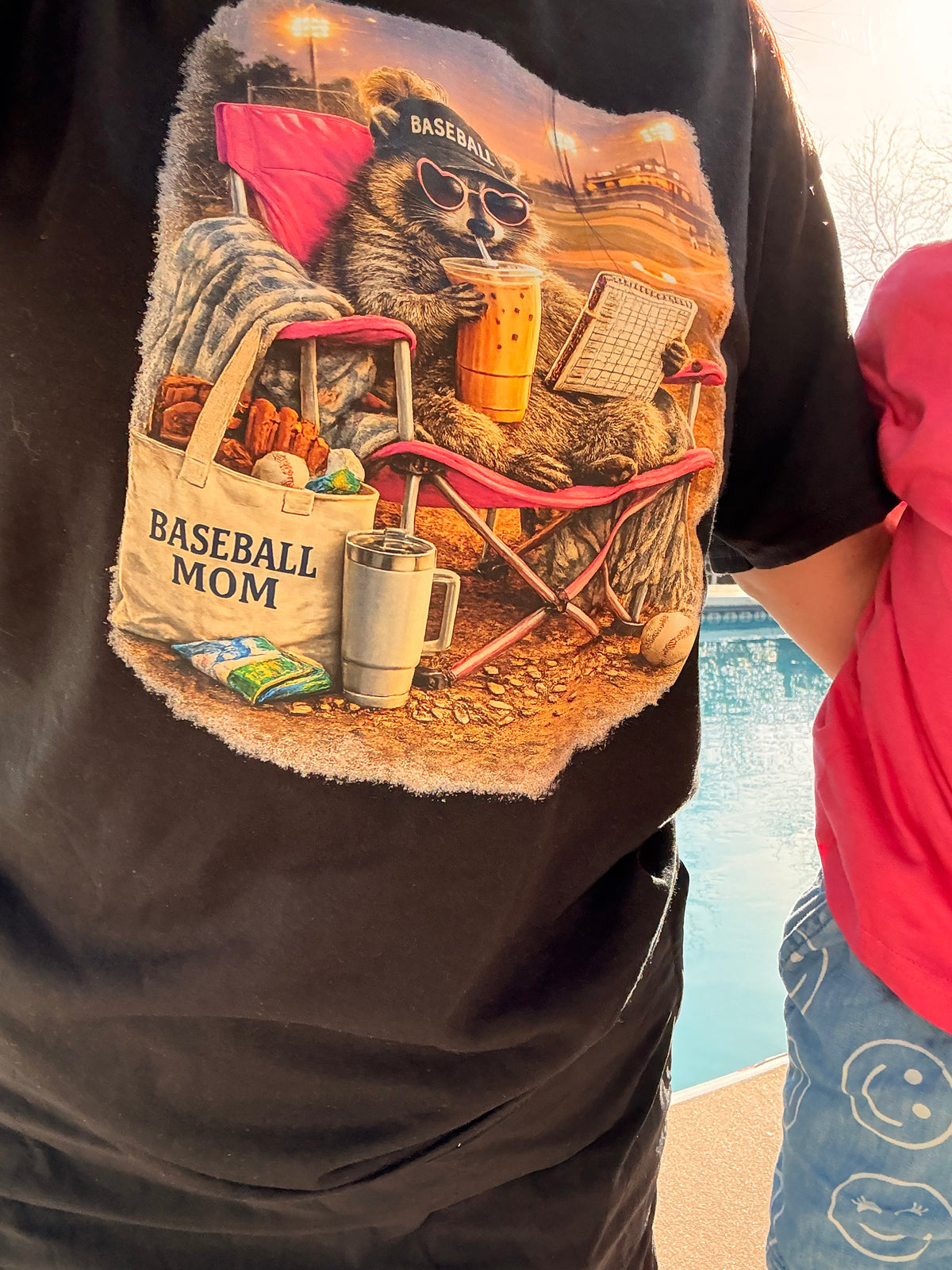 baseball mom raccoon tee or sweatshirt