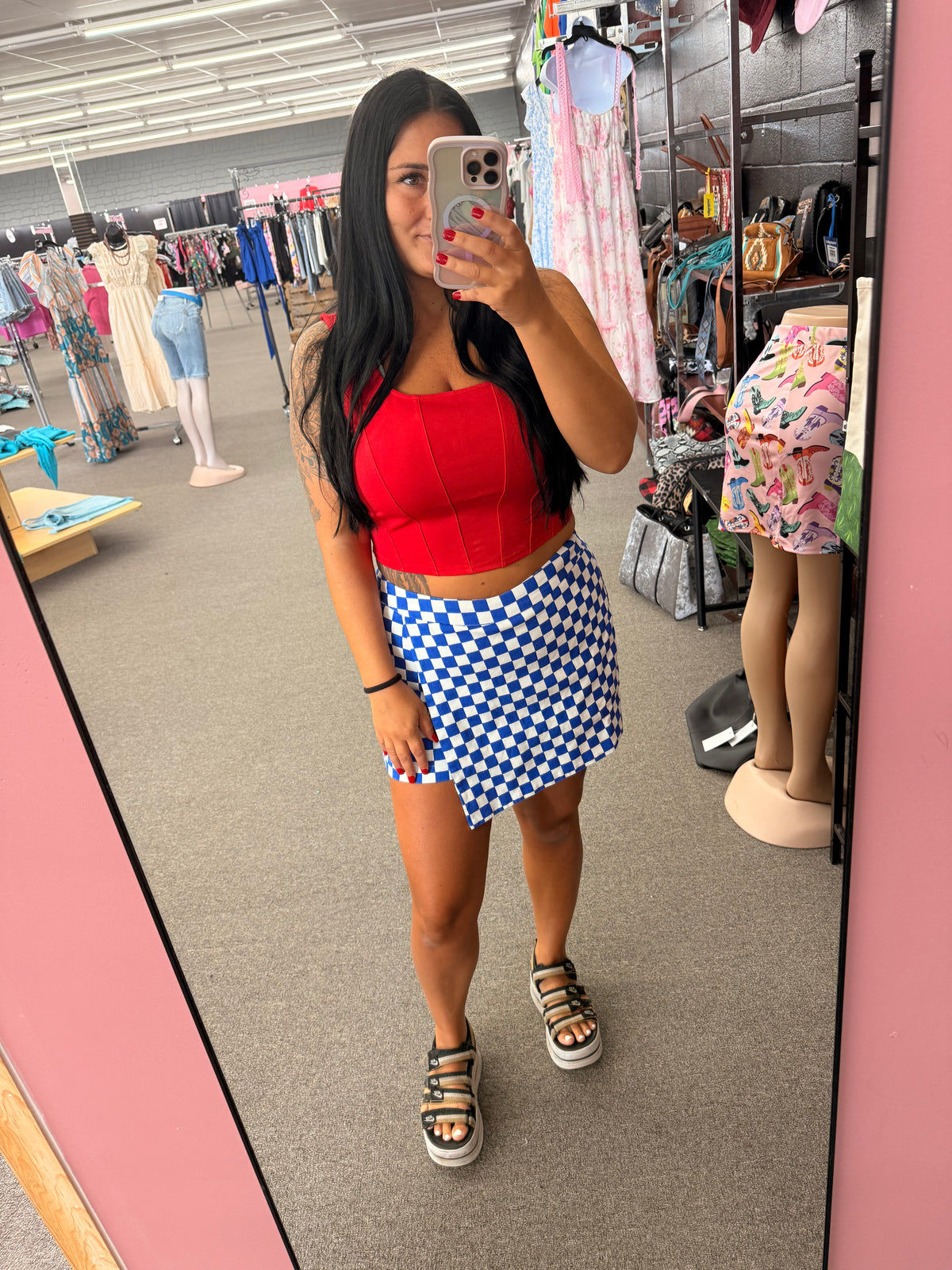 Red corset seam top
