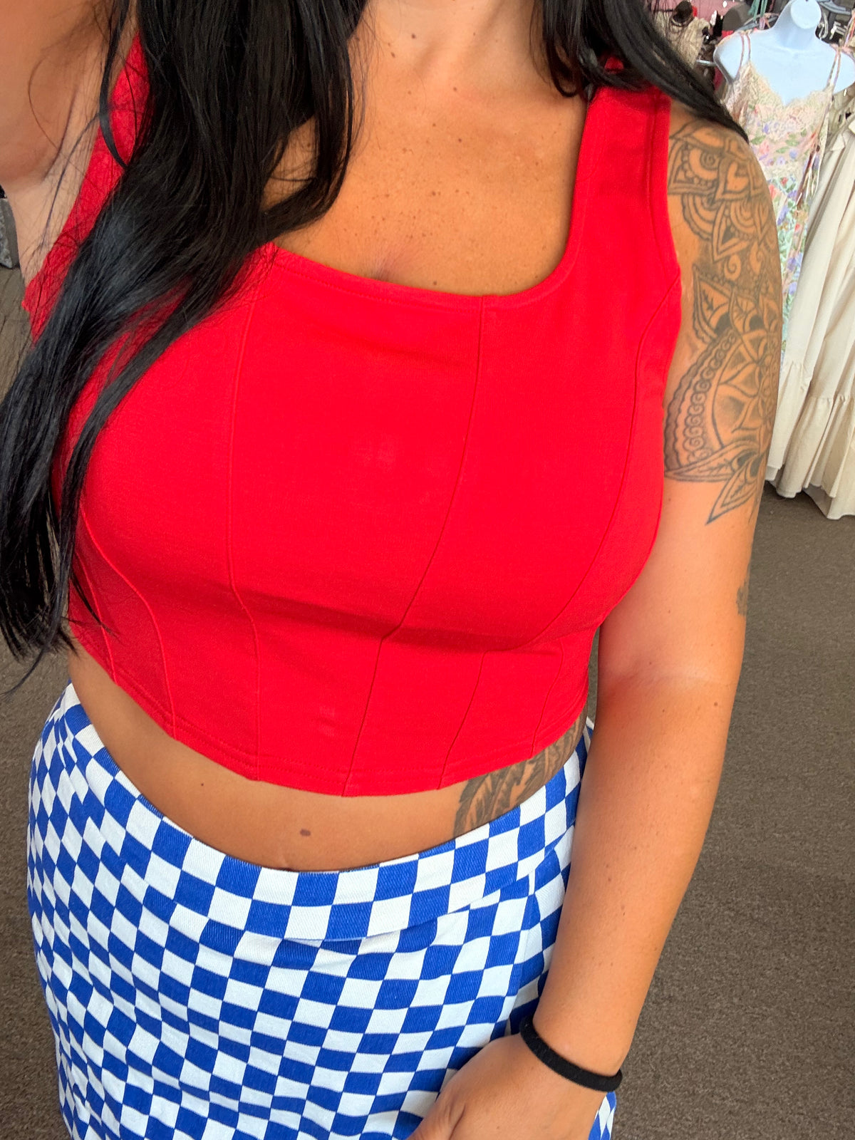 Red corset seam top