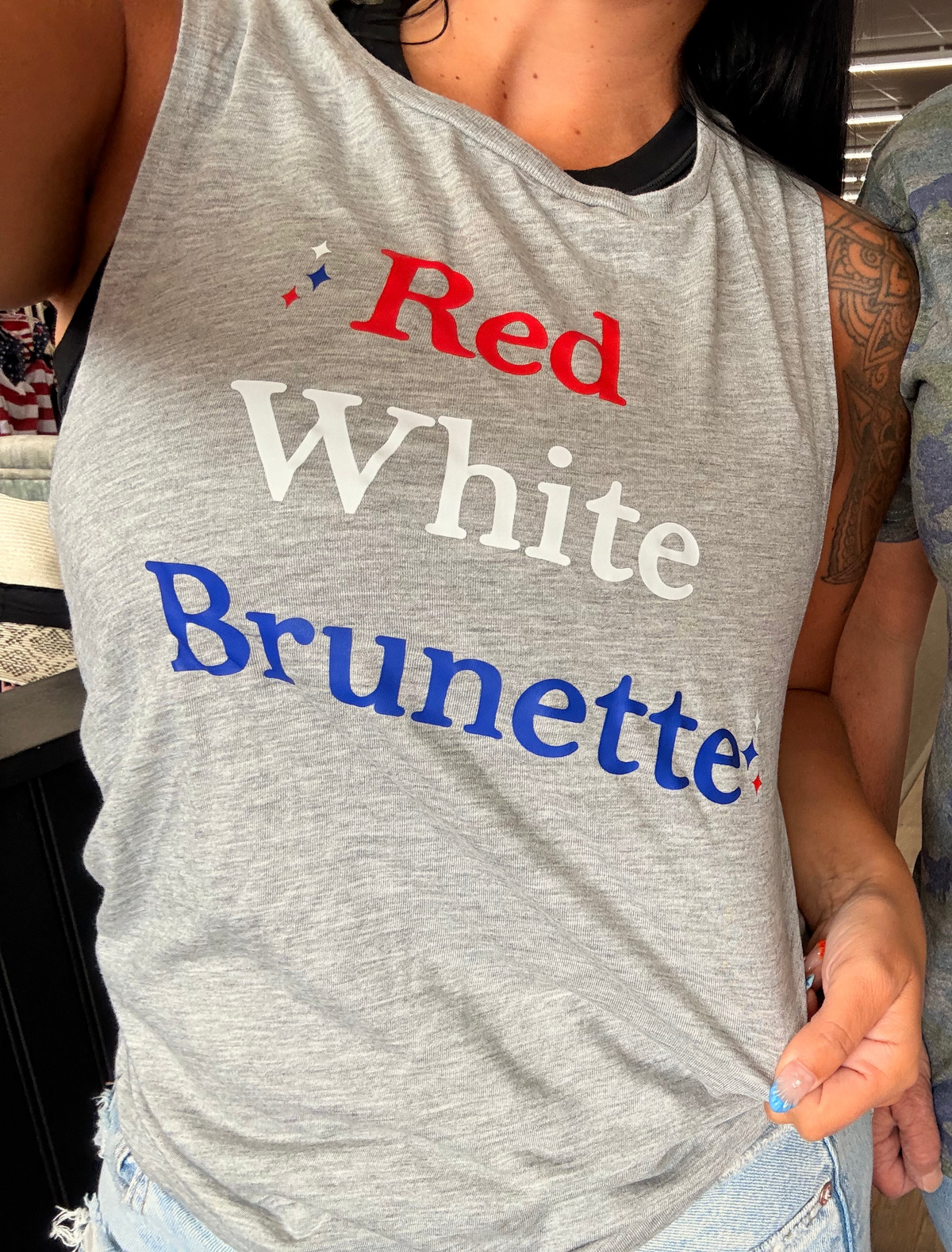 Red White and Brunette tank, tee or sweatshirt