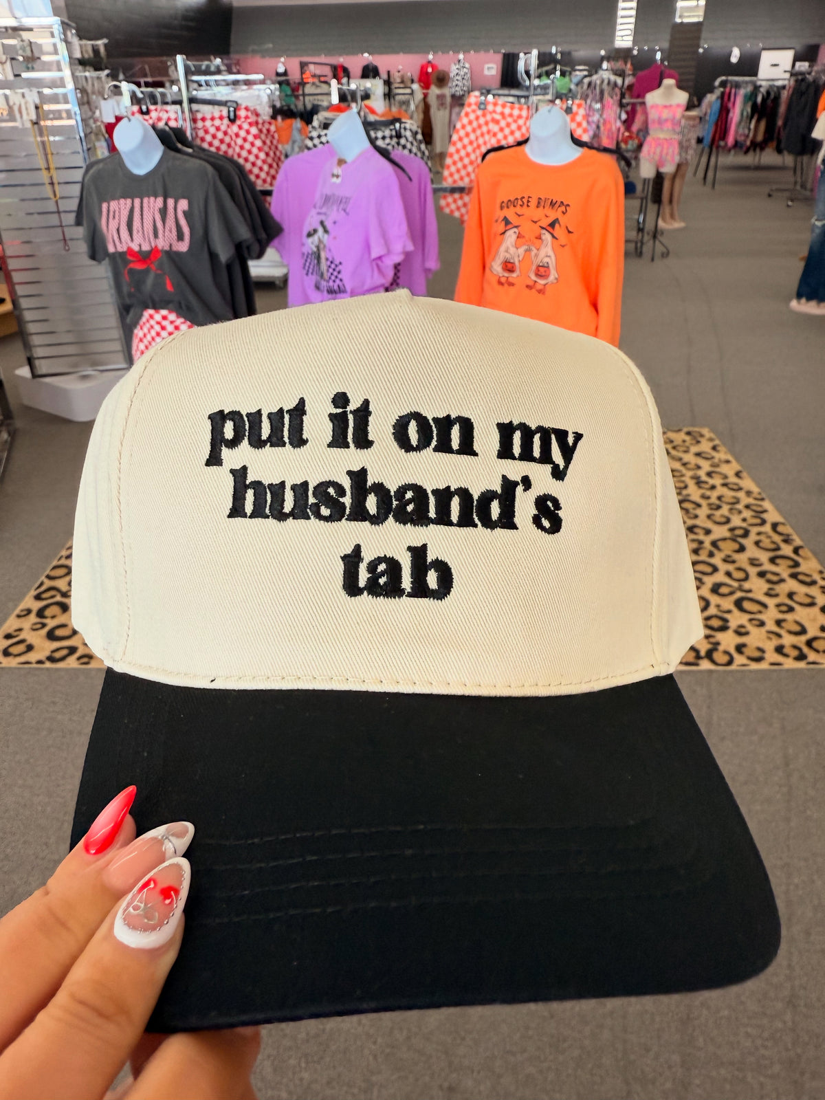 Put it on my husbands tab embroidered hat