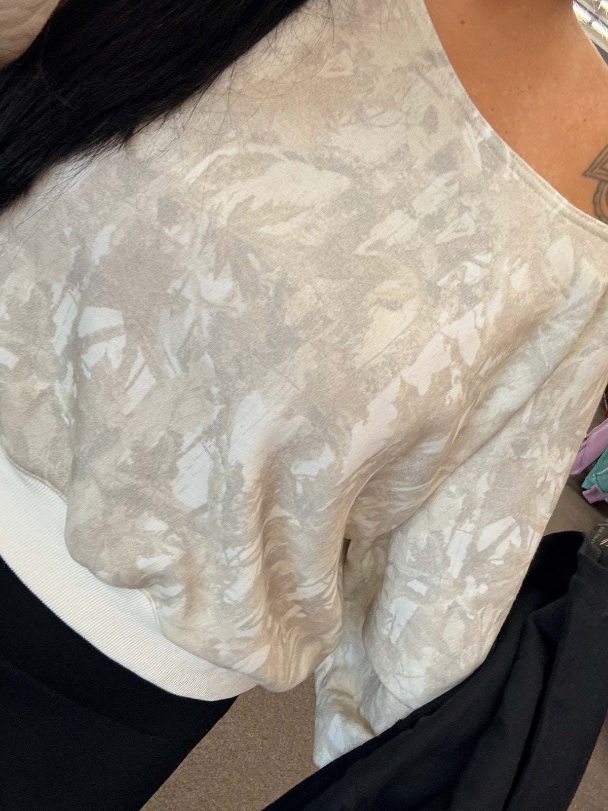 White wash camo shoulder sweater