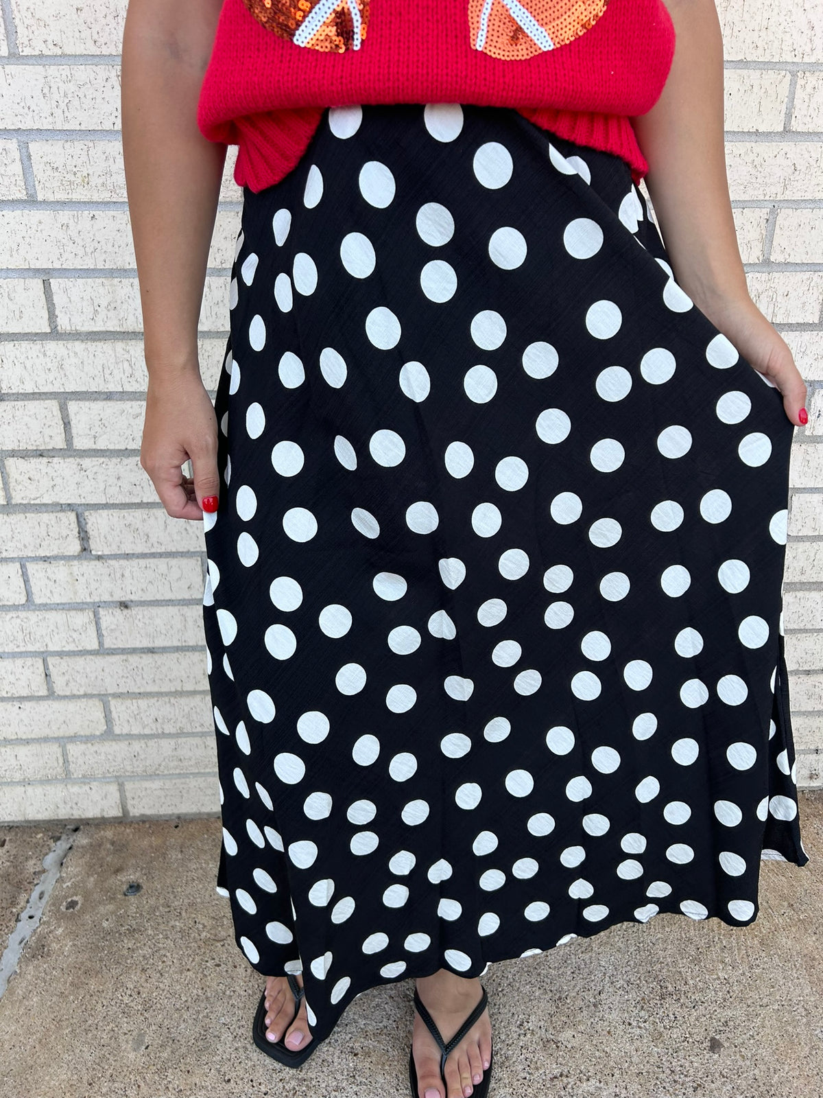 Bella Black and White Polka Dot Maxi Skirt