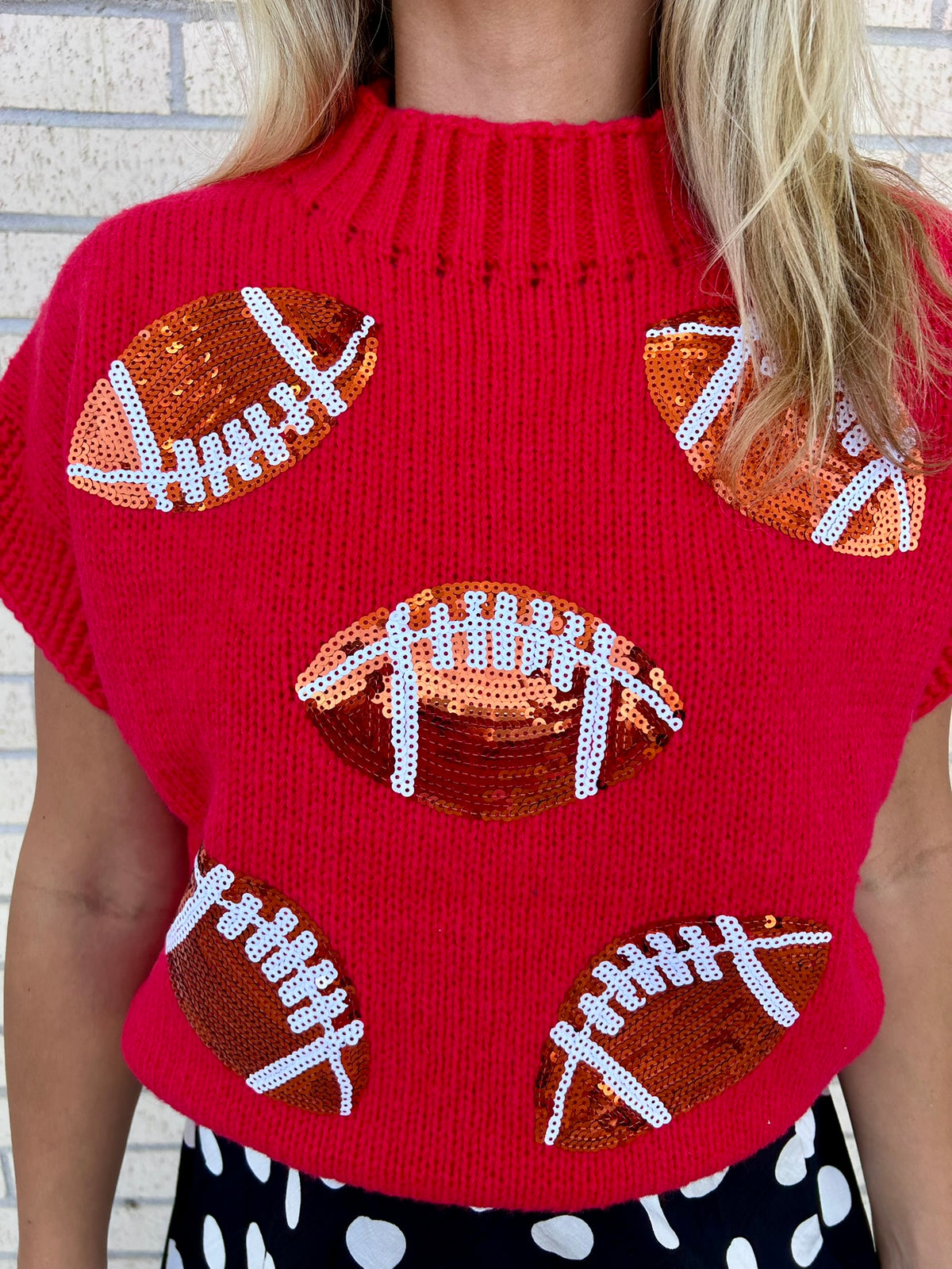 Gameday Football Red Sweater Short Sleeve Top