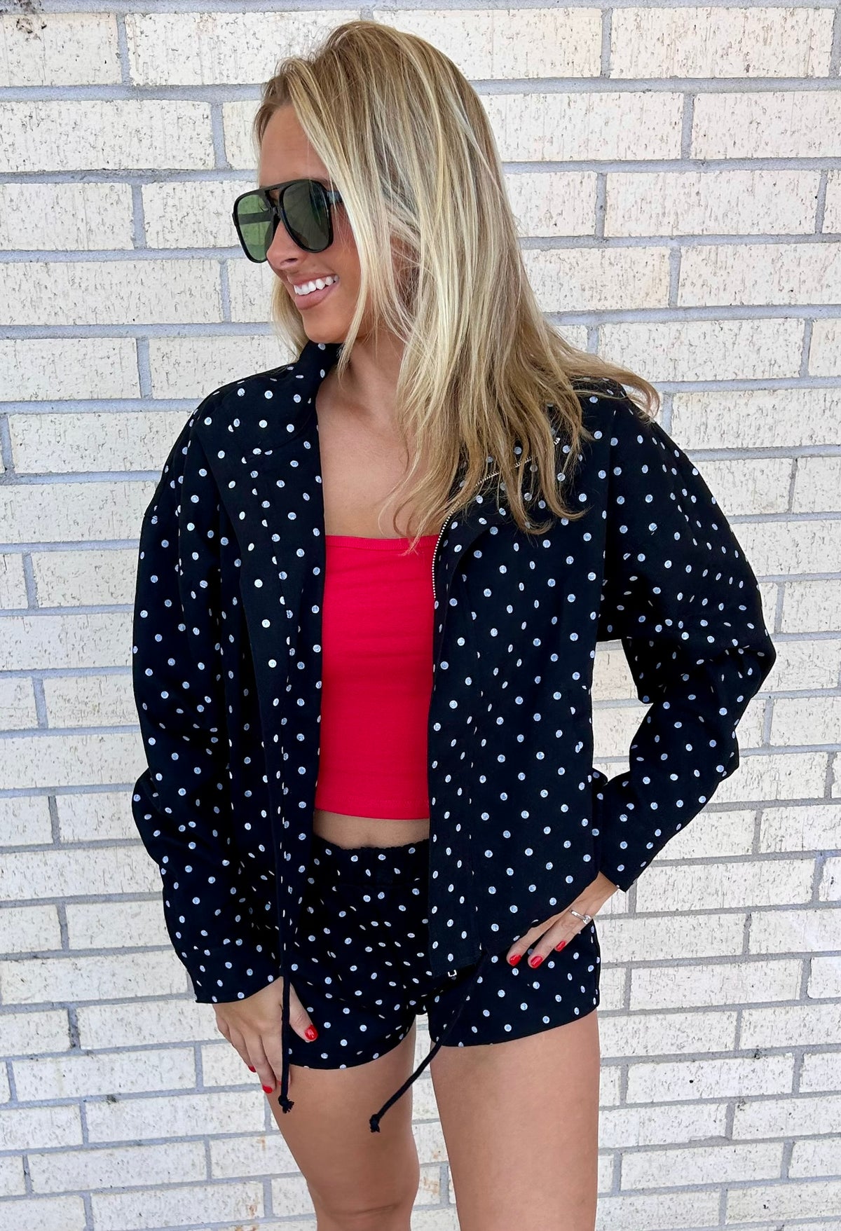 Delta Polka Dot Denim Jacket and Short Set