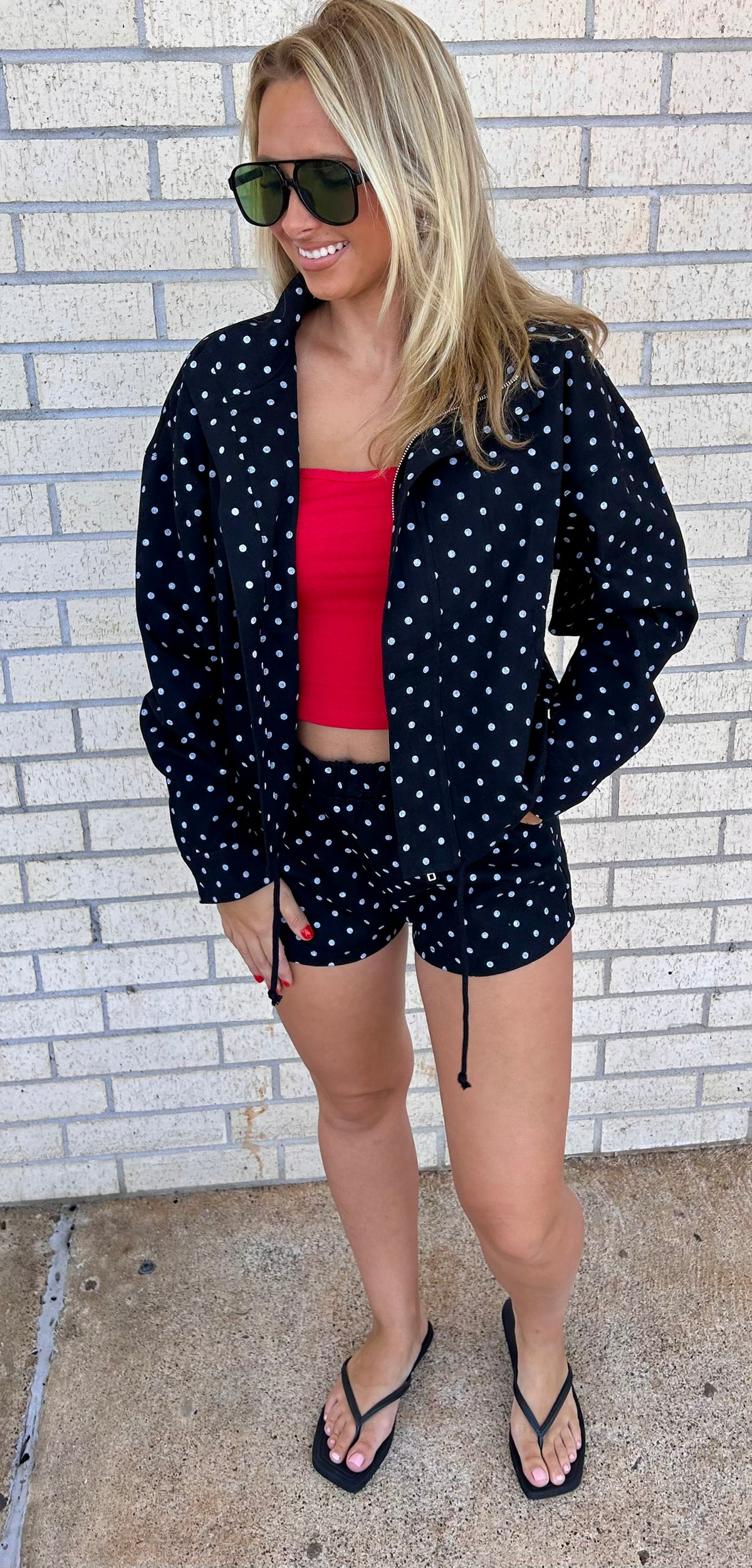 Delta Polka Dot Denim Jacket and Short Set