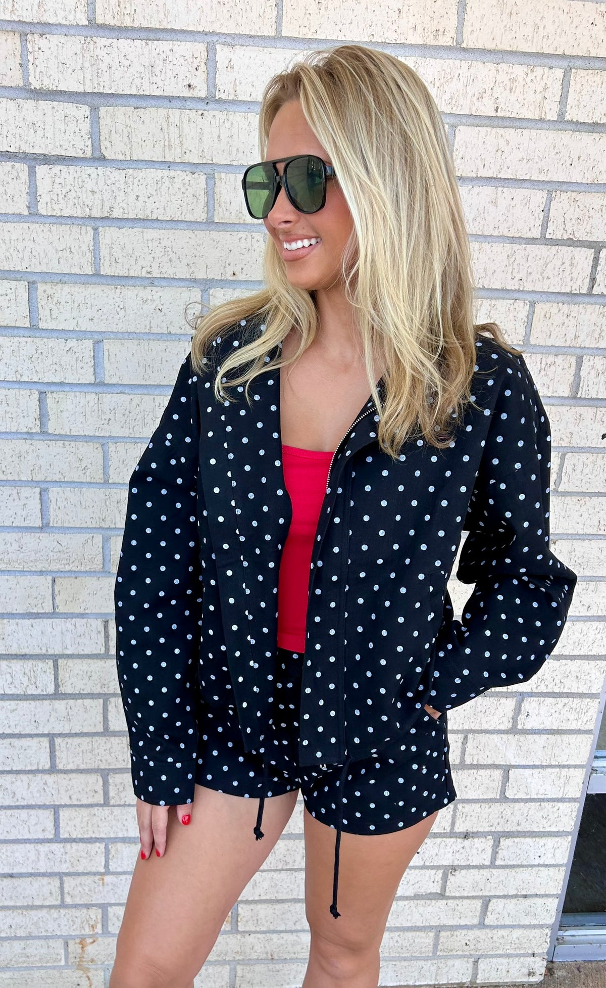 Delta Polka Dot Denim Jacket and Short Set