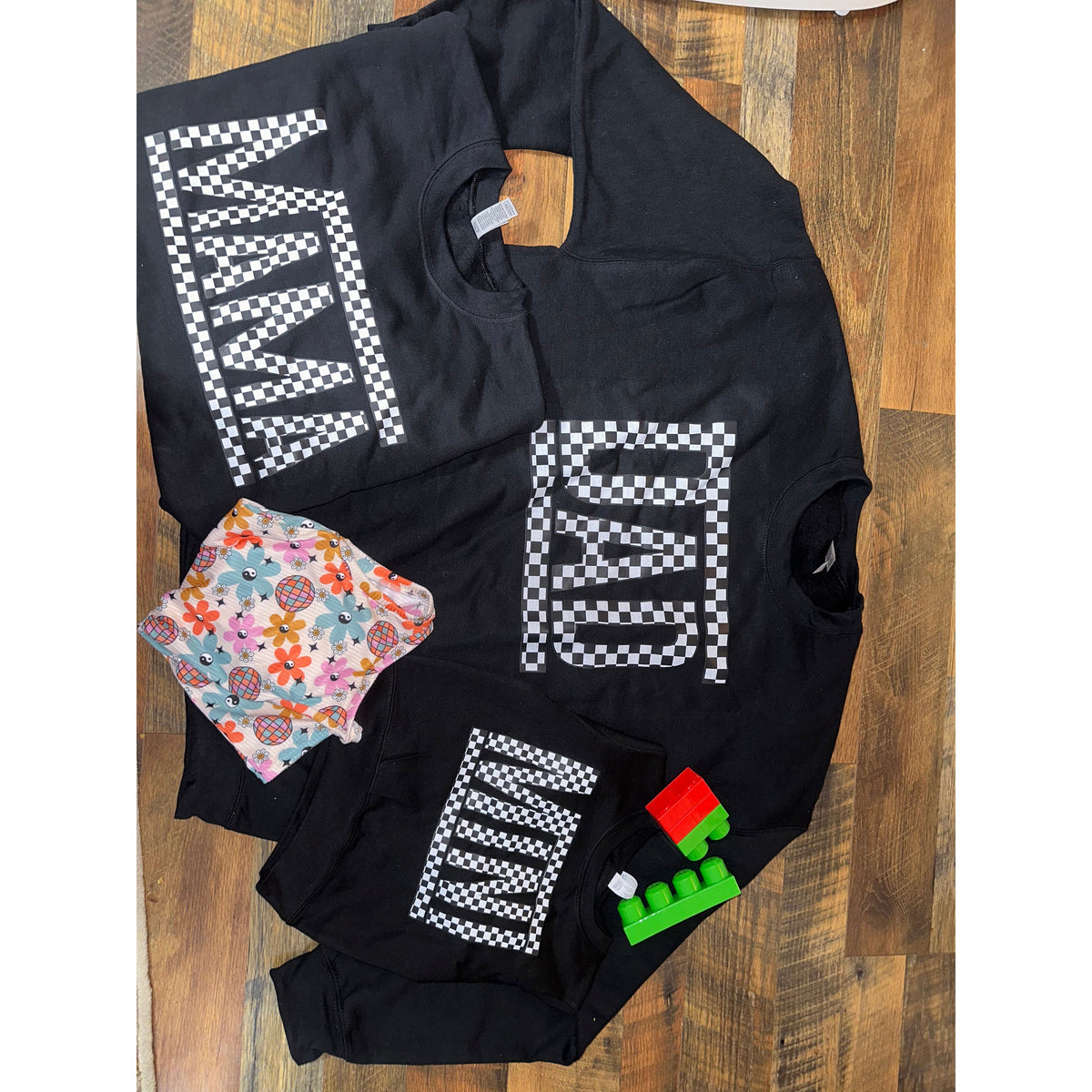 Mama, mini, Dad Checkered Tees or sweatshirts