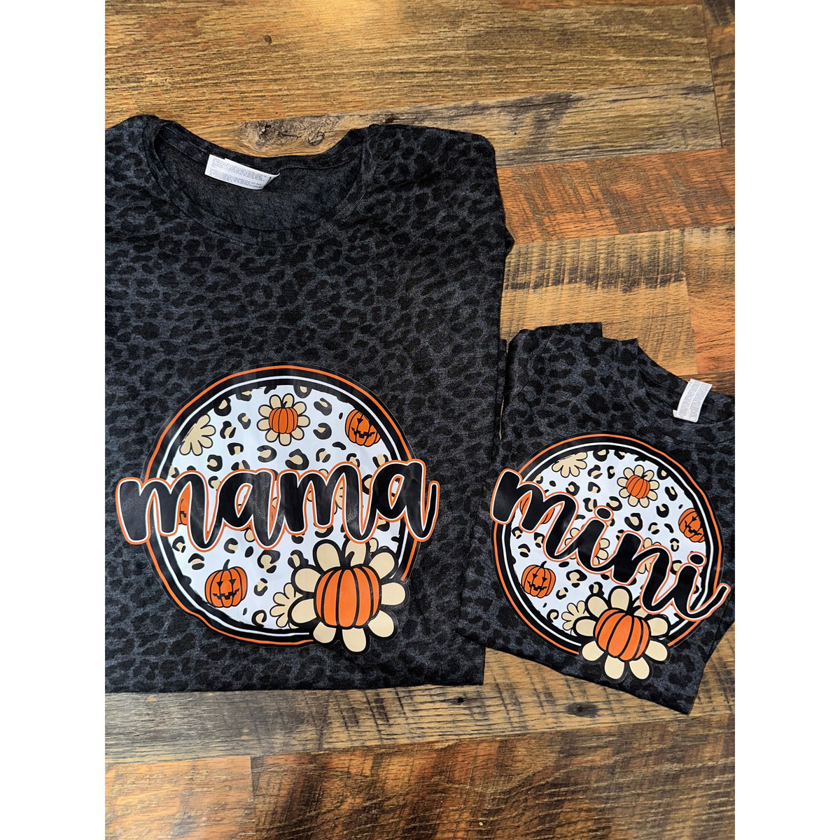 Fall Leopard Mama and Mini Pumpkin tees