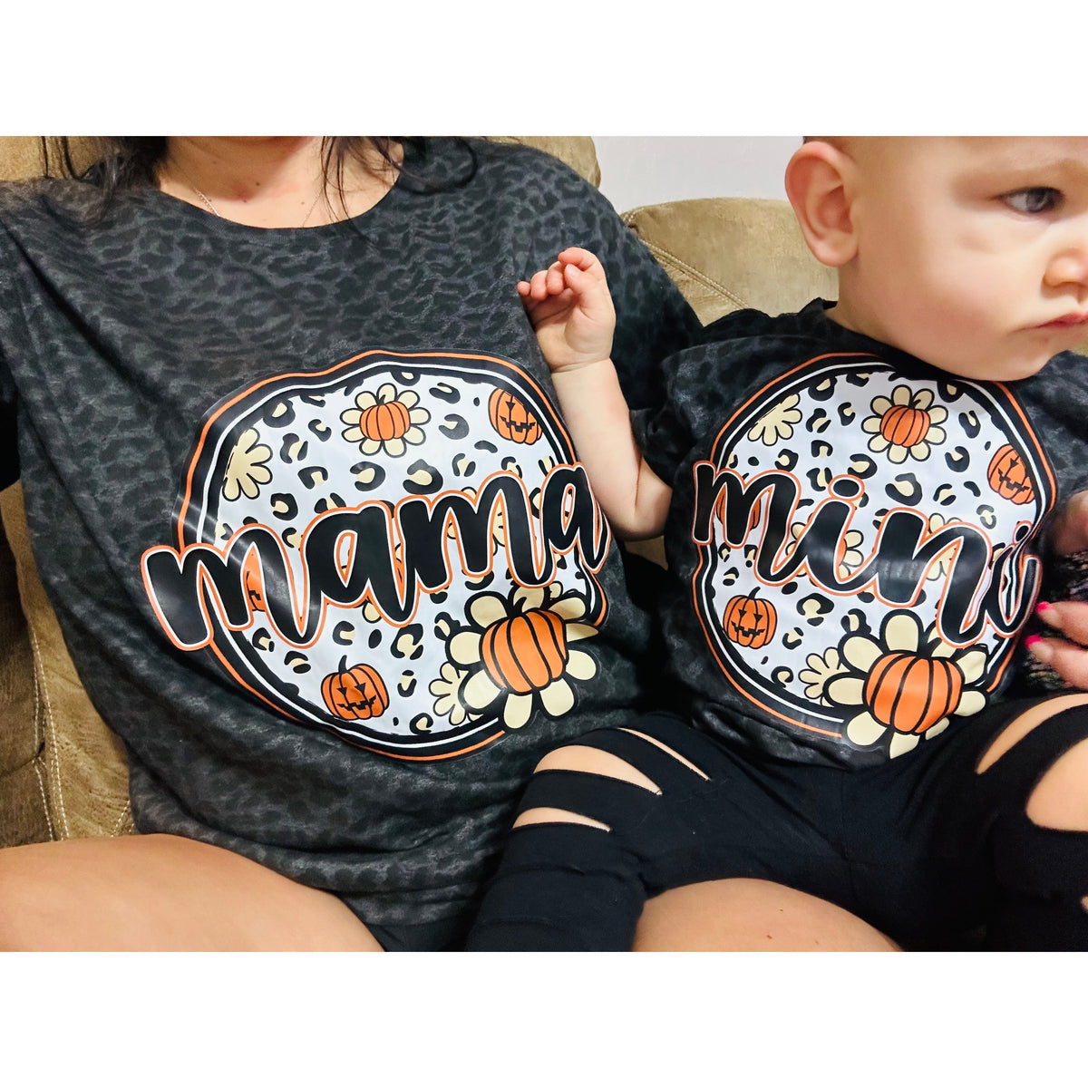 Fall Leopard Mama and Mini Pumpkin tees