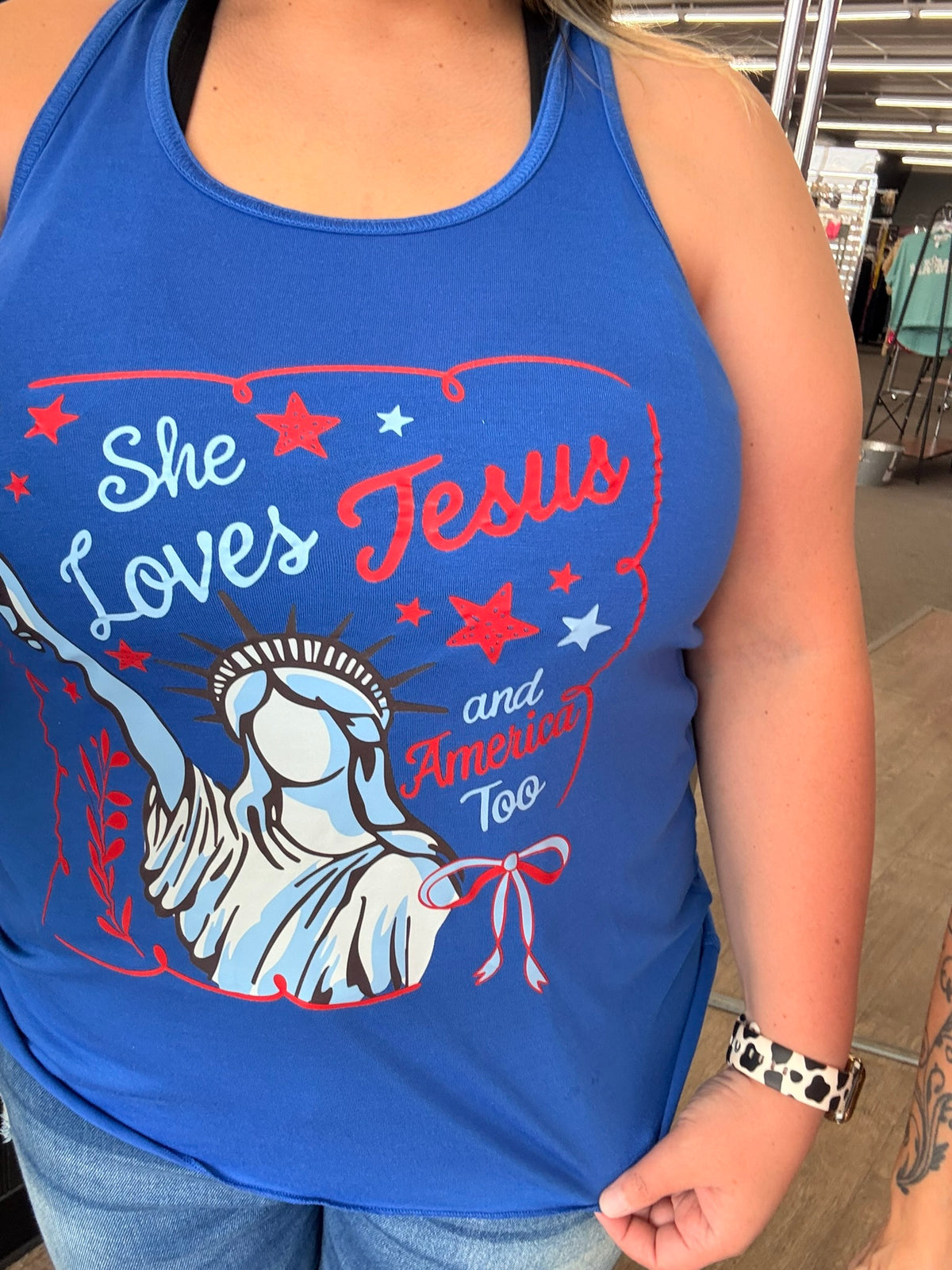 She loves Jesus and America Too tee or tank