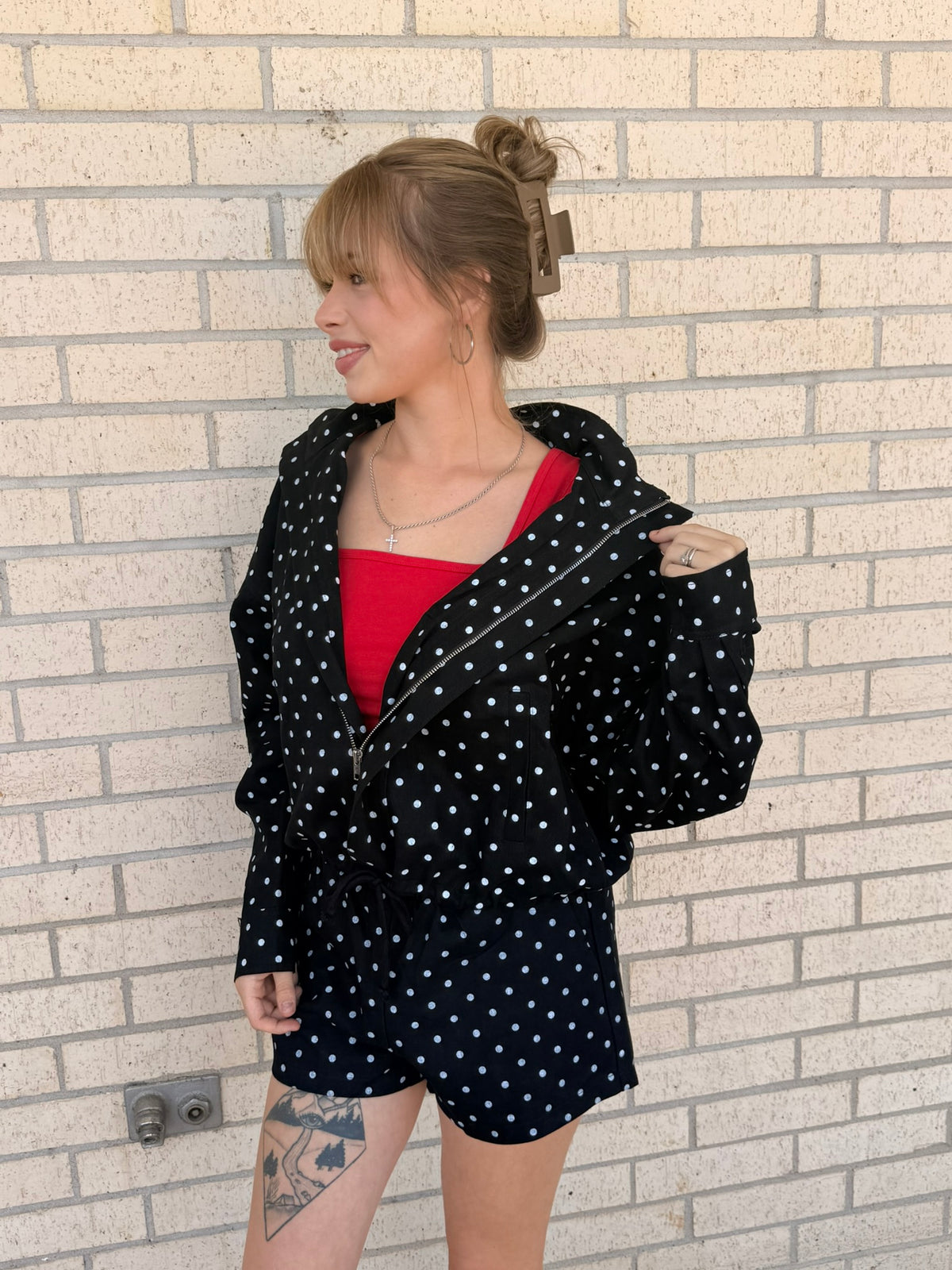Delta Polka Dot Denim Jacket and Short Set