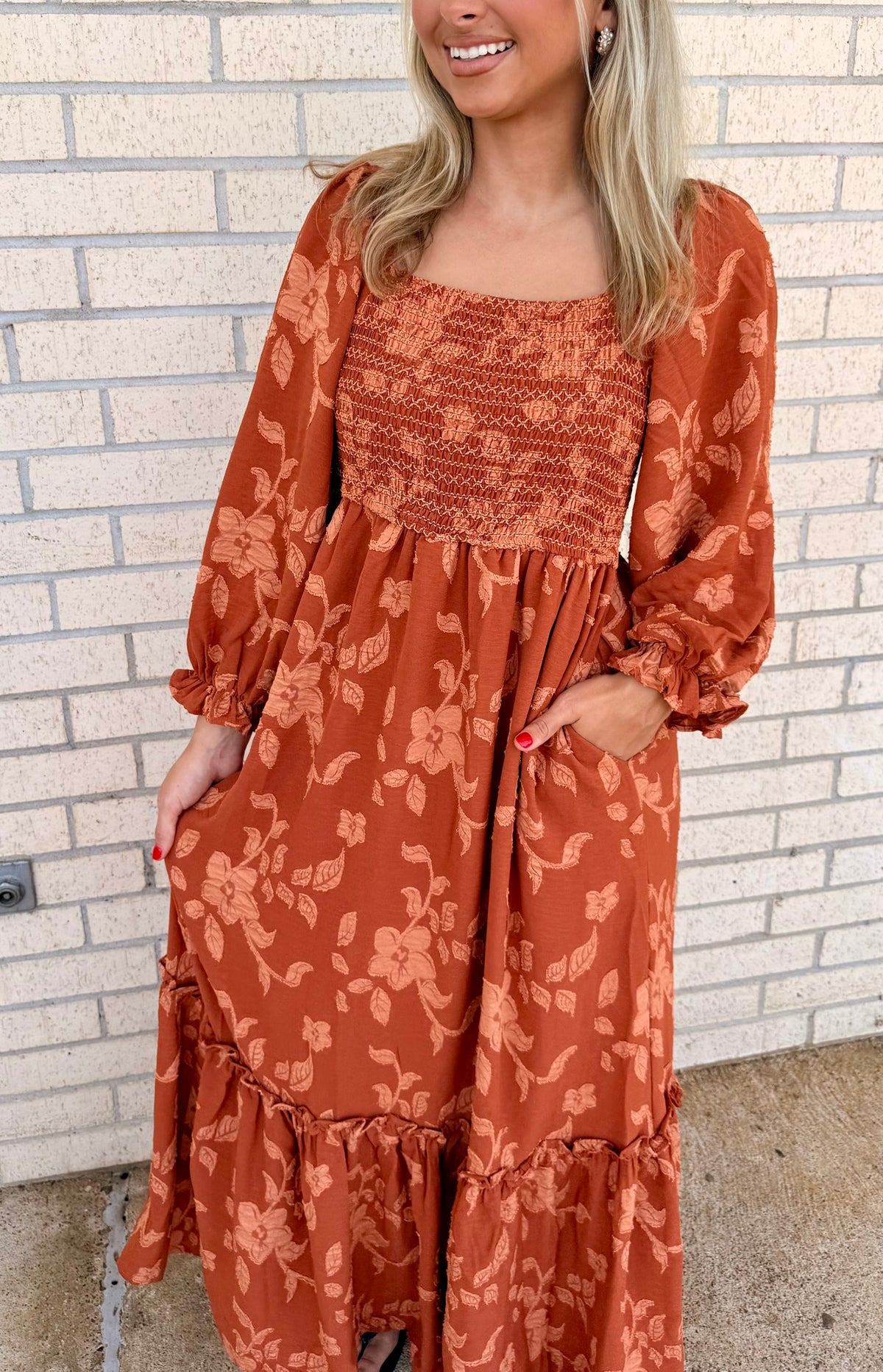 Harmony Rust Maxi Detail dress