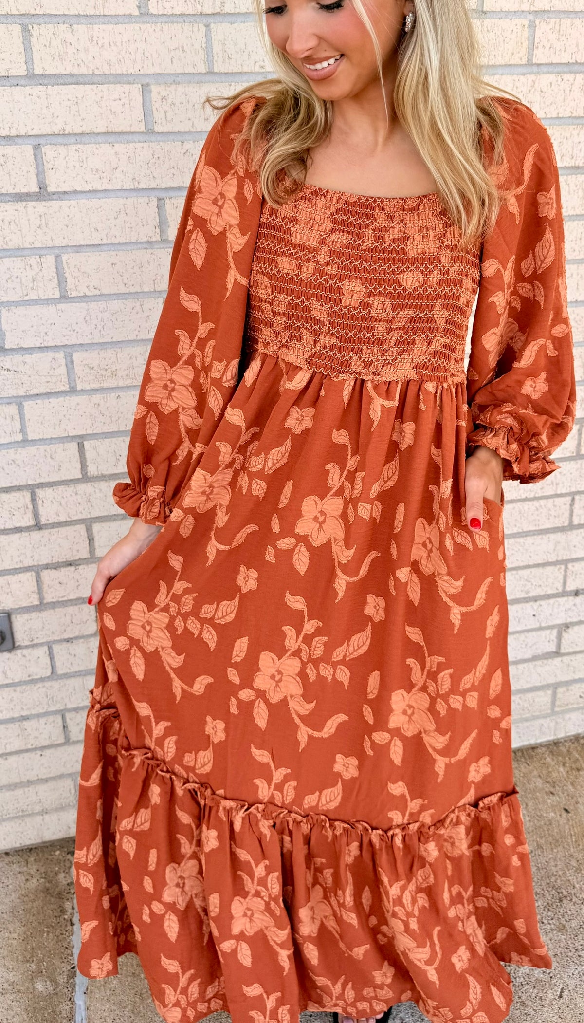 Harmony Rust Maxi Detail dress