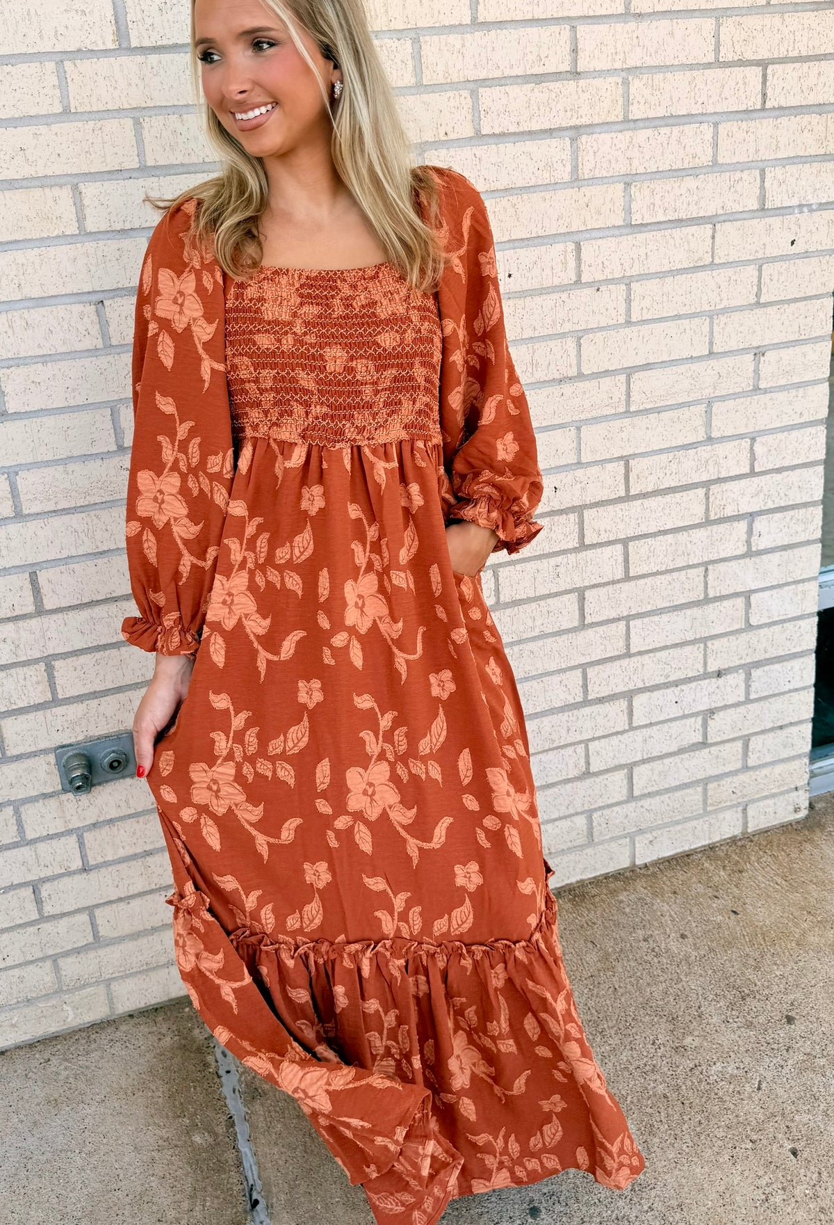 Harmony Rust Maxi Detail dress
