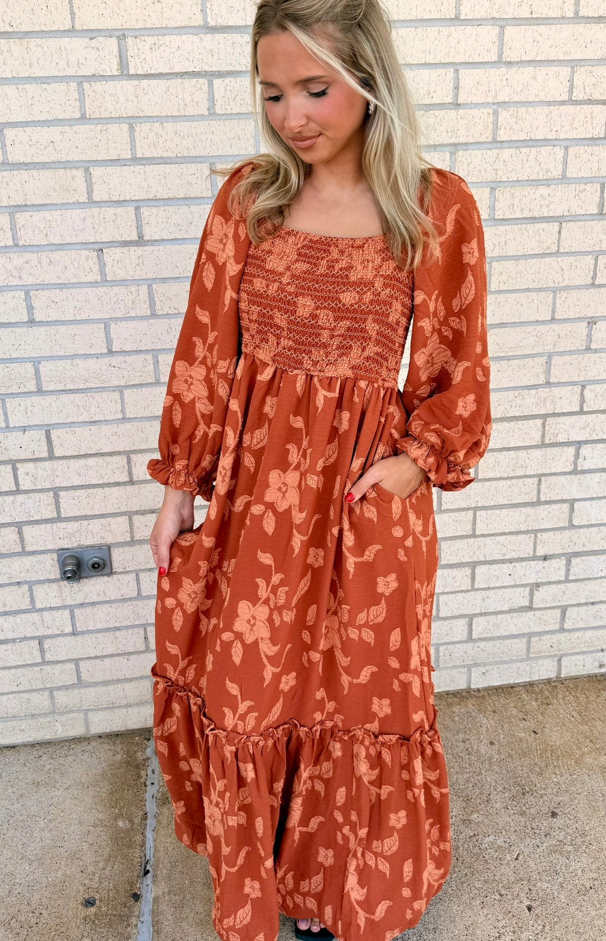 Harmony Rust Maxi Detail dress