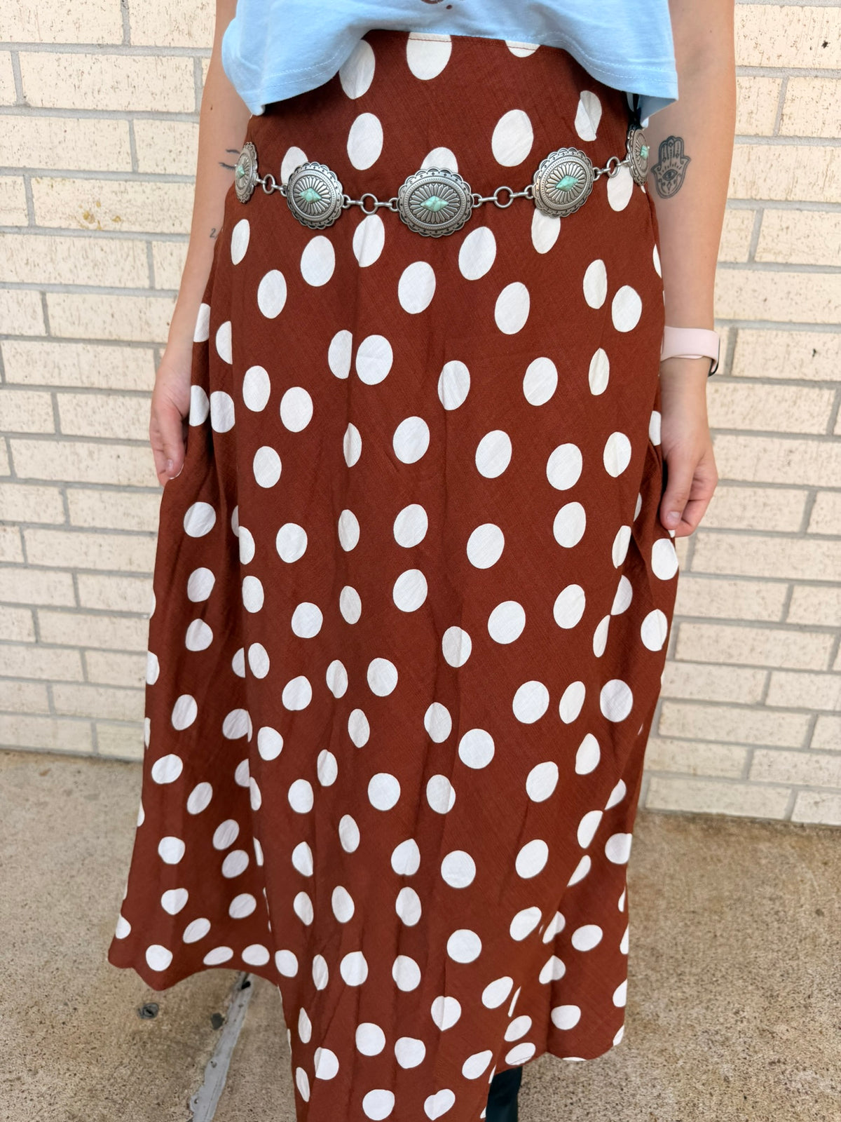 Lelania Rust  and White Polka Dot Maxi Skirt