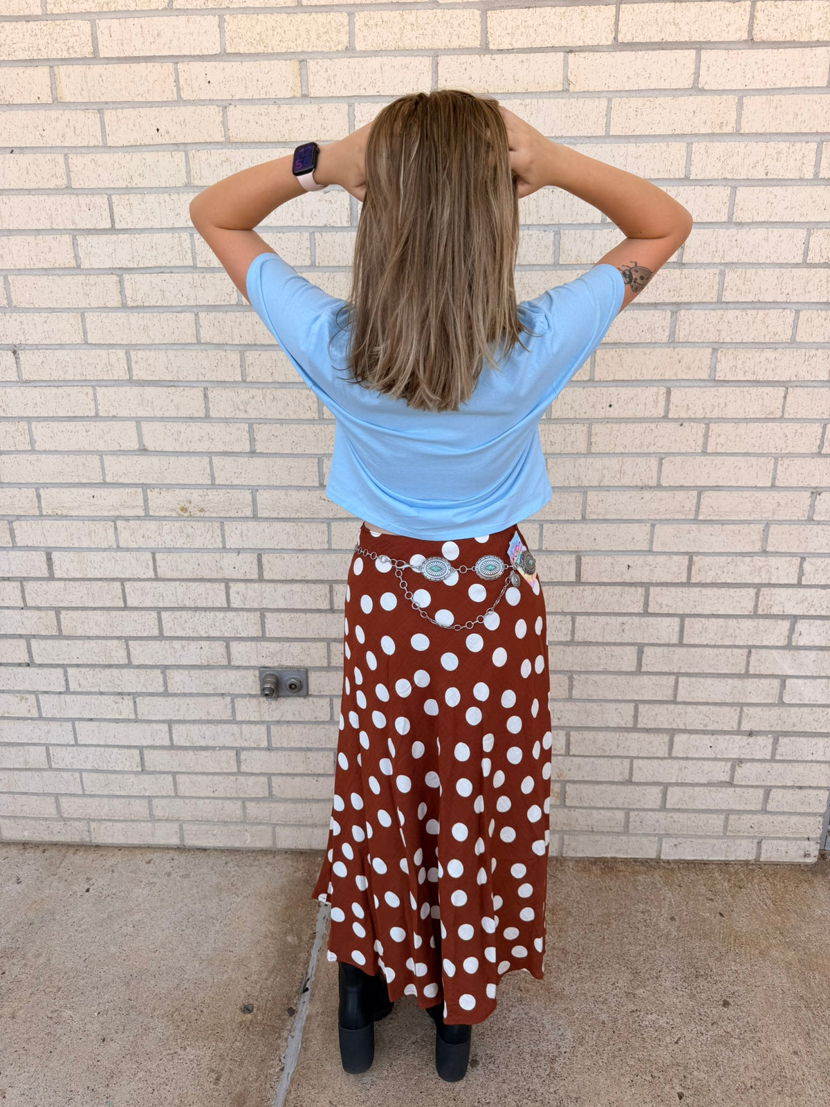 Lelania Rust  and White Polka Dot Maxi Skirt