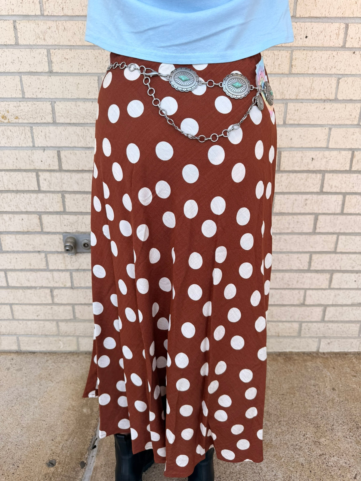 Lelania Rust  and White Polka Dot Maxi Skirt